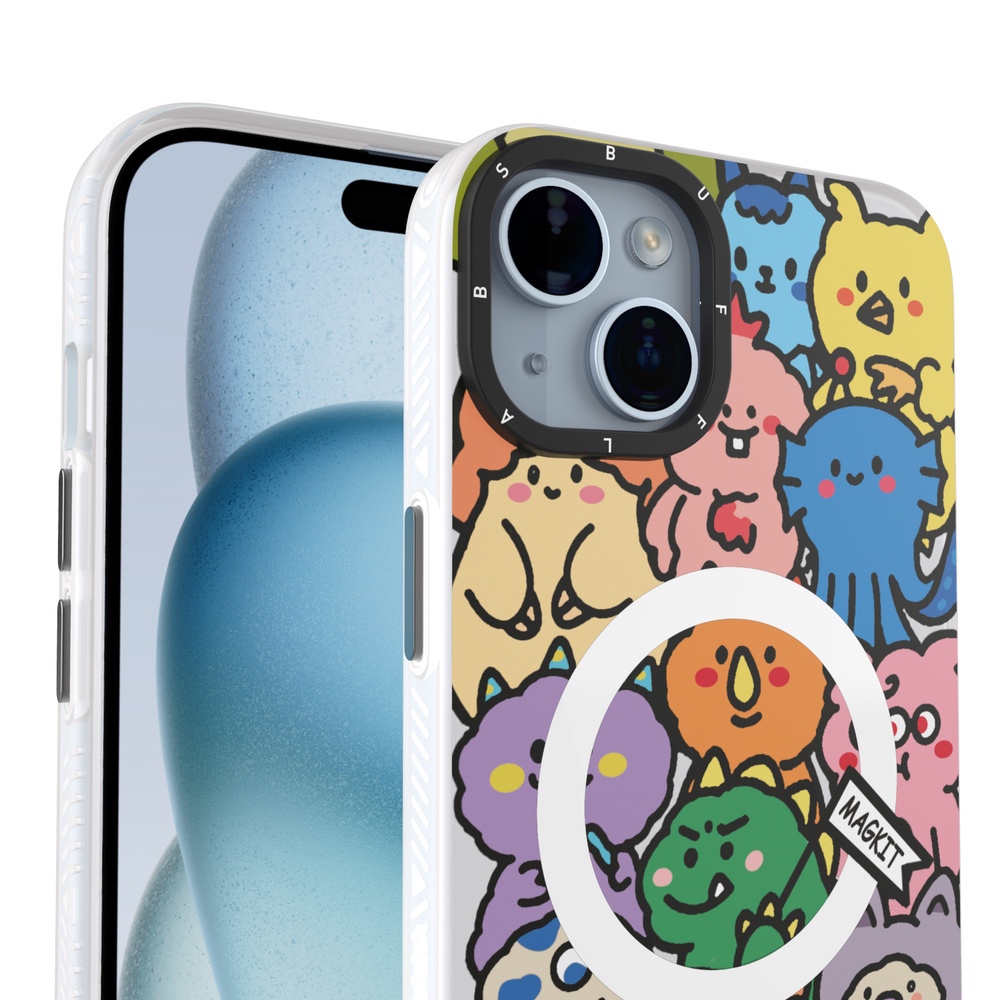 Buff iPhone 15 MagKit Desenli Kılıf Happy Monster 8684387700214