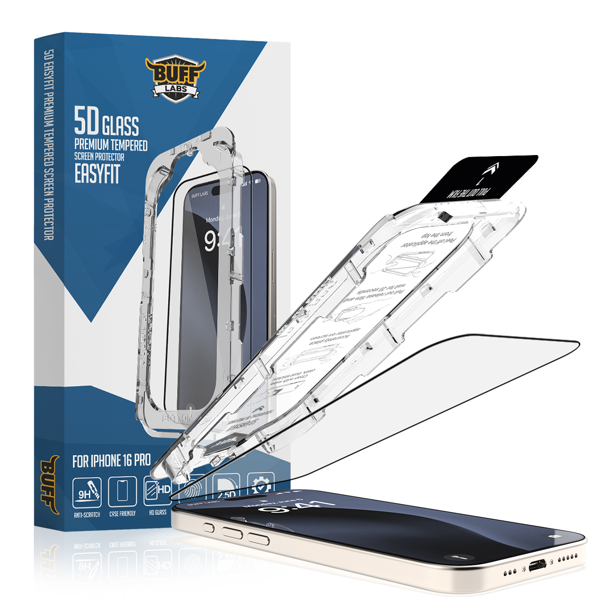Buff iPhone 16 Pro 5D Glass EasyFit Ekran Koruyucu 8684387701822