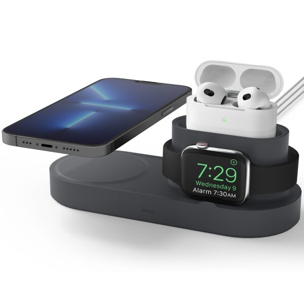 Elago MS MagSafe Uyumlu 3'ü 1 Arada Kablosuz Şarj Standı - Gri 8809788486738