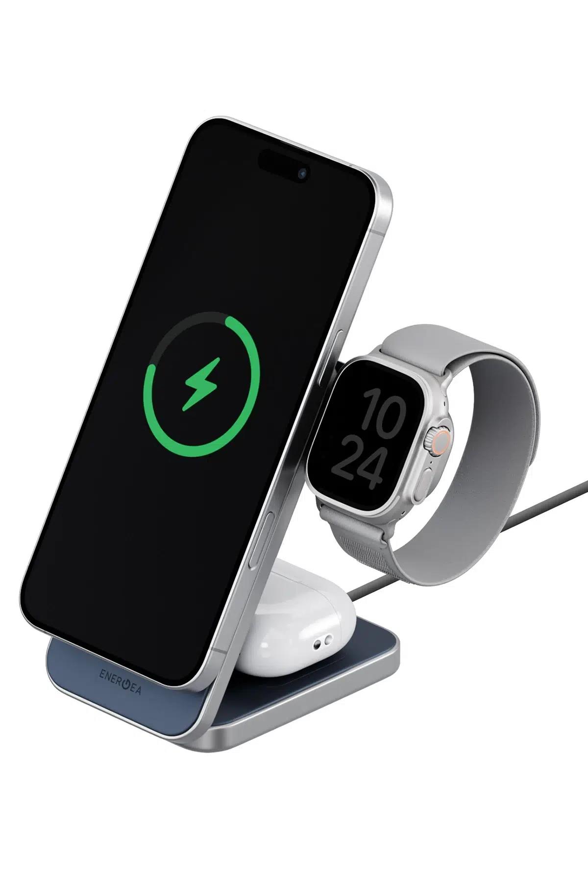 Energea MagTrio Plus 3in1 Qi2 15W Şarj Standı-Gri 8885020102017