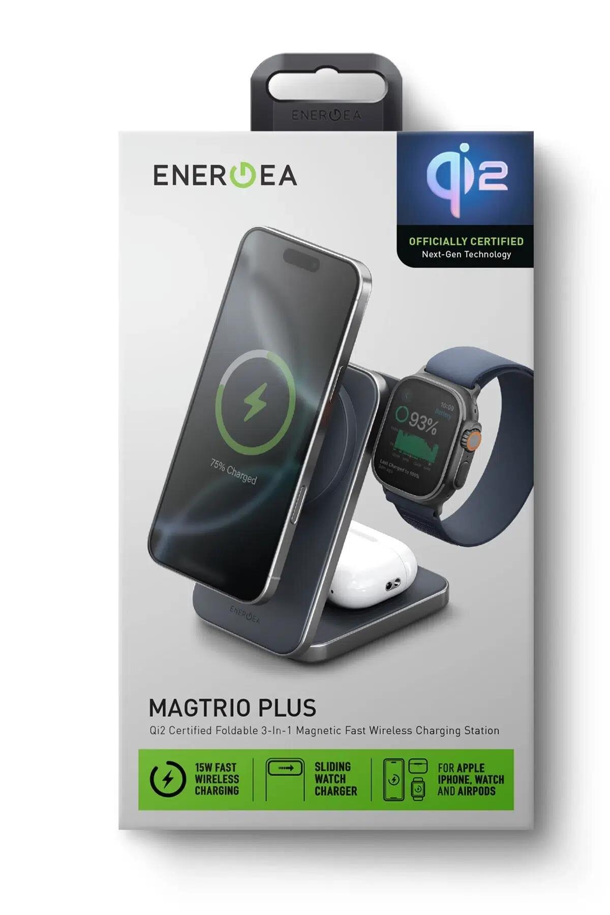 Energea MagTrio Plus 3in1 Qi2 15W Şarj Standı-Gri 8885020102017