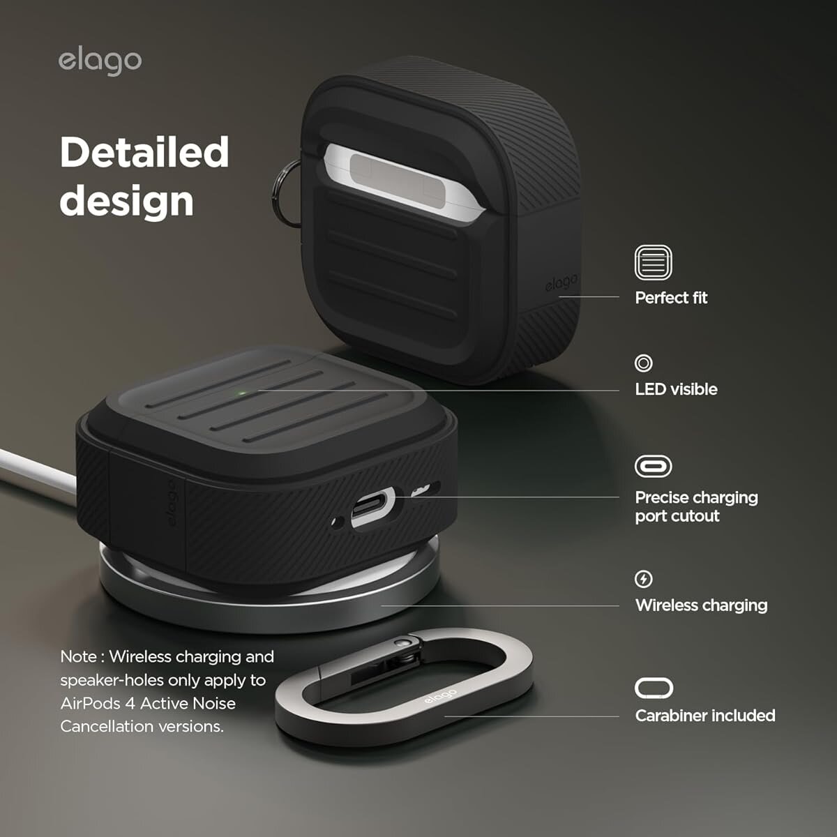 KA-Elago AirPods4 Armor Hang Case-Black EAP4AM-HANG-BK
