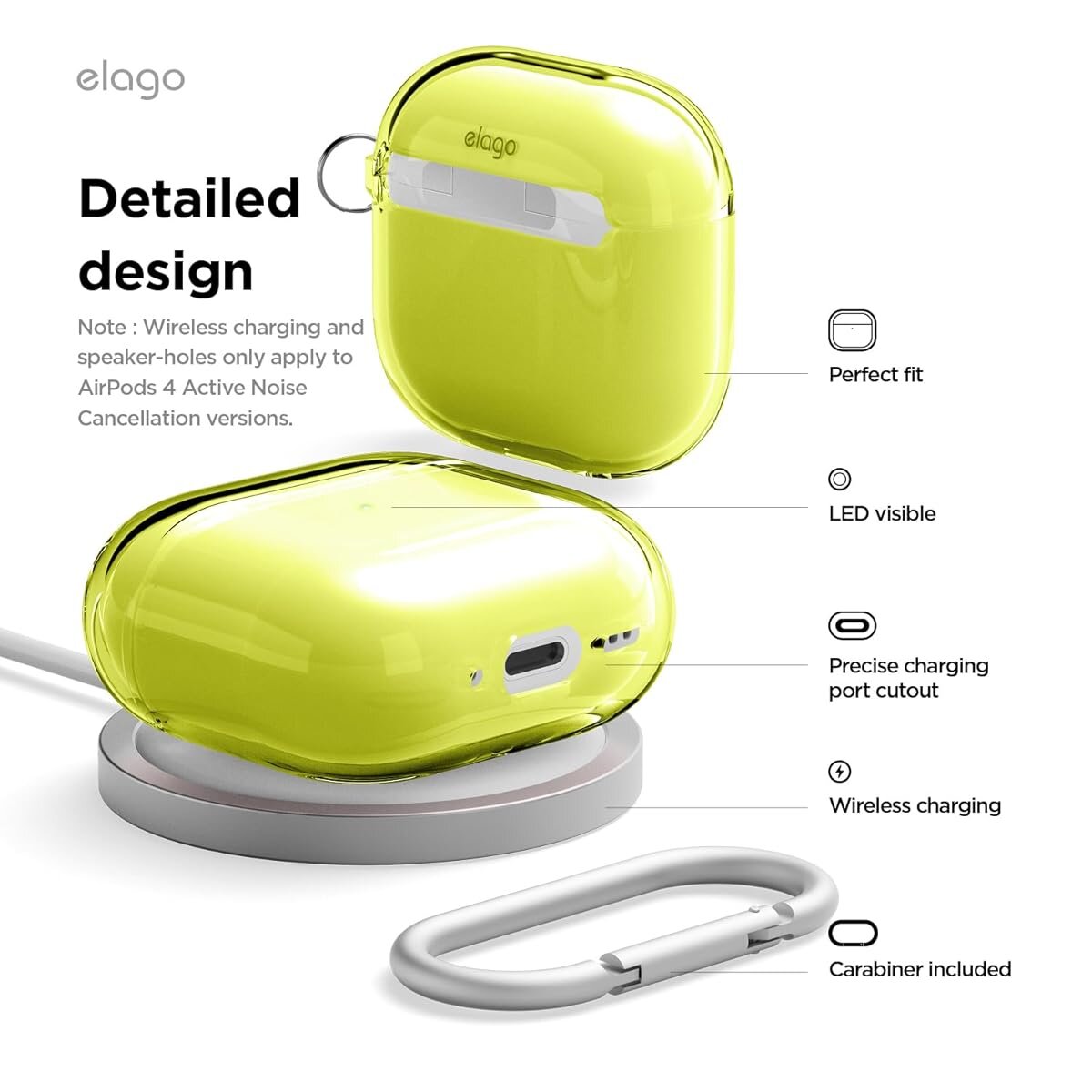 KA-Elago AirPods4 Clear Hang case-Neon Yellow EAP4CL-HANG-NYE