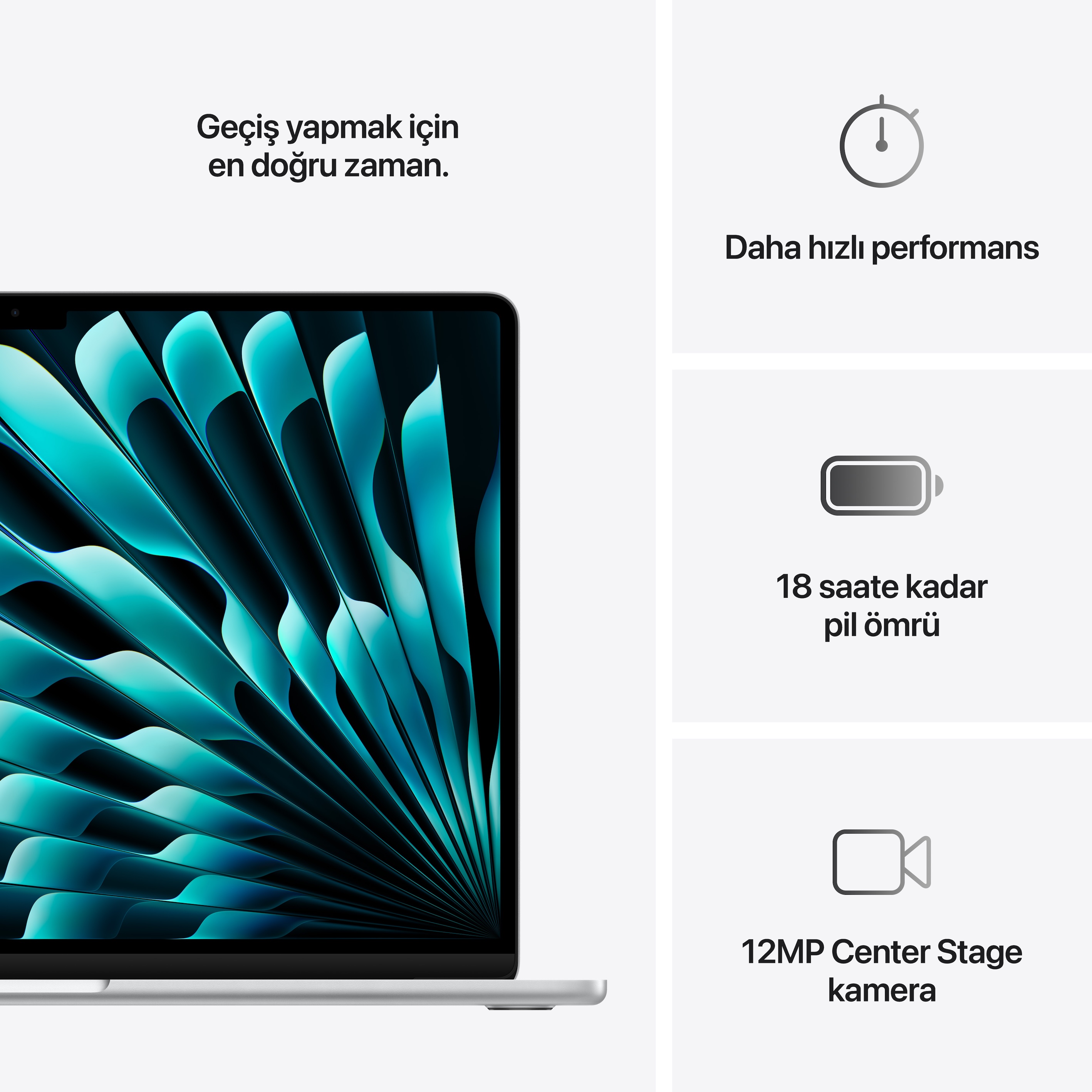 Apple MacBook Air 15 inç M4 Çip 10 Çekirdekli CPU 10 Çekirdekli GPU 24GB Bellek  512GB SSD Gümüş MC6J4TU/A