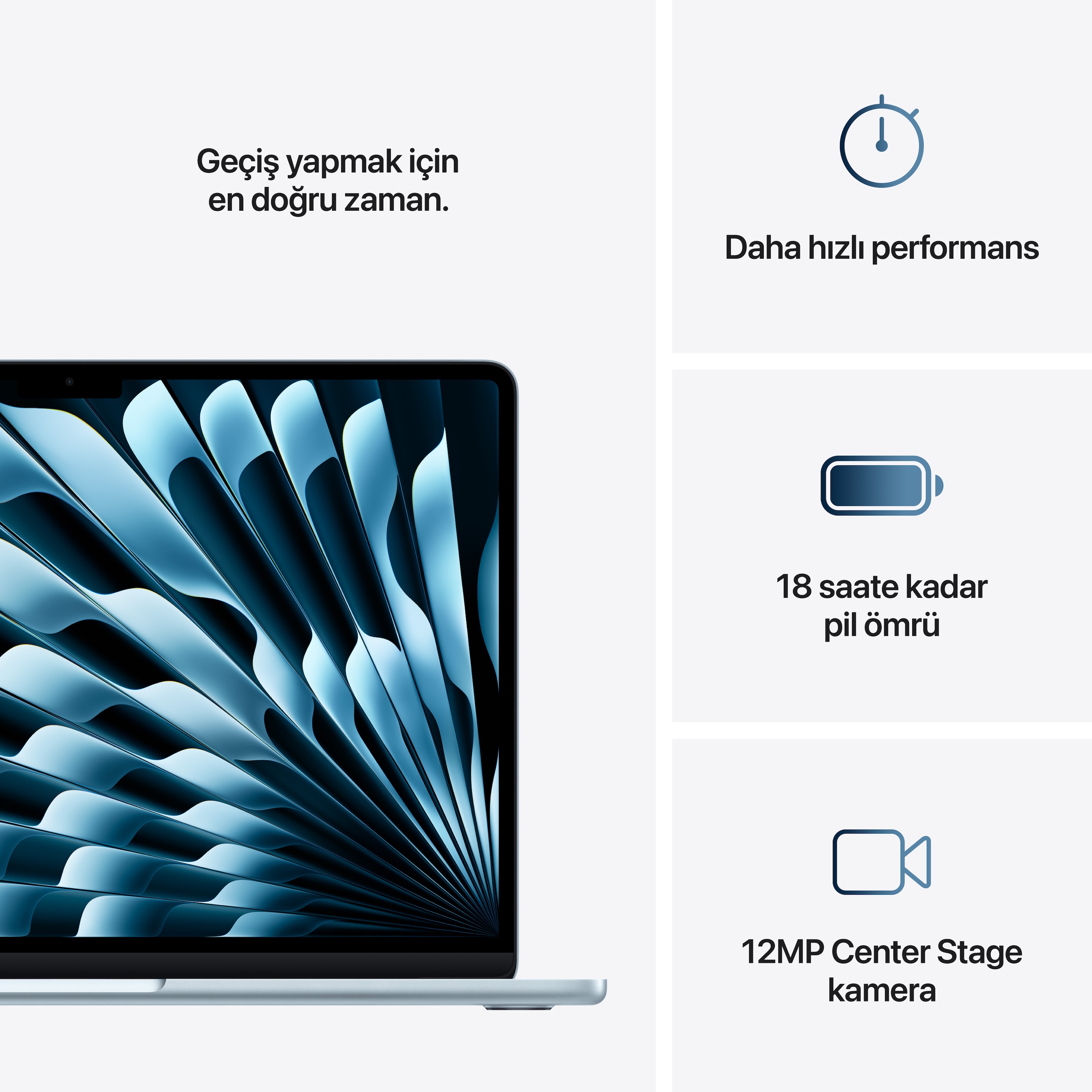 Apple MacBook Air 13 inç M4 Çip 10 Çekirdekli CPU 8 Çekirdekli GPU 16GB Bellek 256GB SSD Gök Mavisi MC6T4TU/A