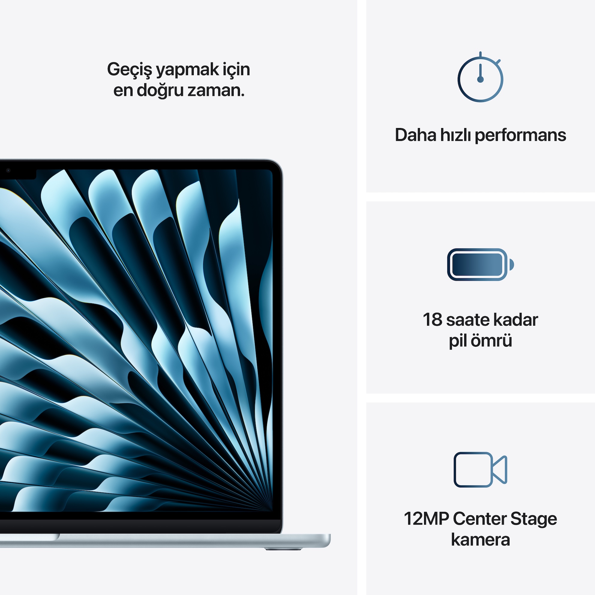 Apple MacBook Air 15 inç M4 Çip 10 Çekirdekli CPU 10 Çekirdekli GPU 16GB Bellek 256GB SSD Gök Mavisi MC7A4TU/A