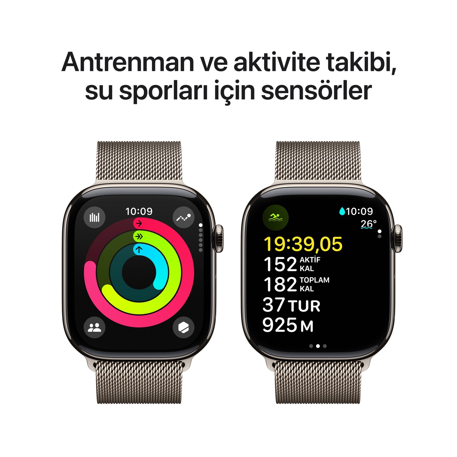 Apple Watch Series 10 GPS + Cellular 46mm Natürel Titanyum Kasa  Natürel Milano Loop - S/M  MC7Q4TU/A