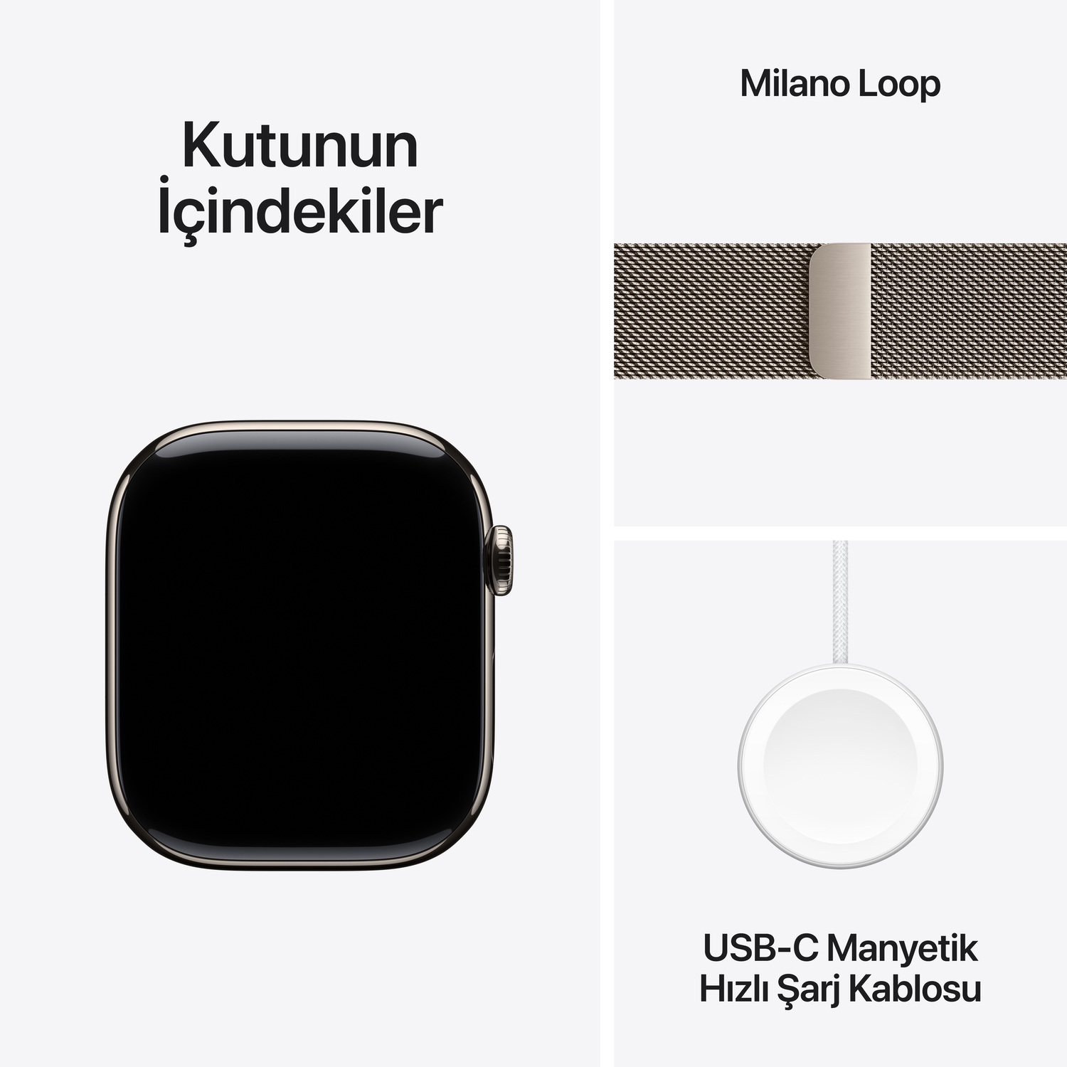Apple Watch Series 10 GPS + Cellular 46mm Natürel Titanyum Kasa  Natürel Milano Loop - S/M  MC7Q4TU/A