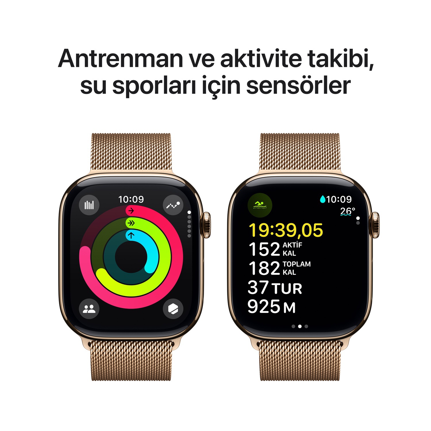 Apple Watch Series 10 GPS + Cellular 46mm Altın Rengi Titanyum Kasa  Altın Rengi Milano Loop - S/M  MC7T4TU/A