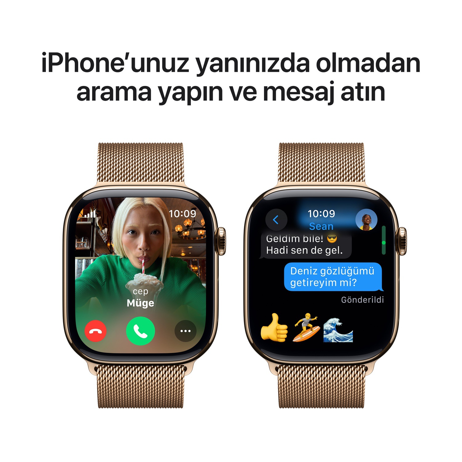 Apple Watch Series 10 GPS + Cellular 46mm Altın Rengi Titanyum Kasa  Altın Rengi Milano Loop - S/M  MC7T4TU/A