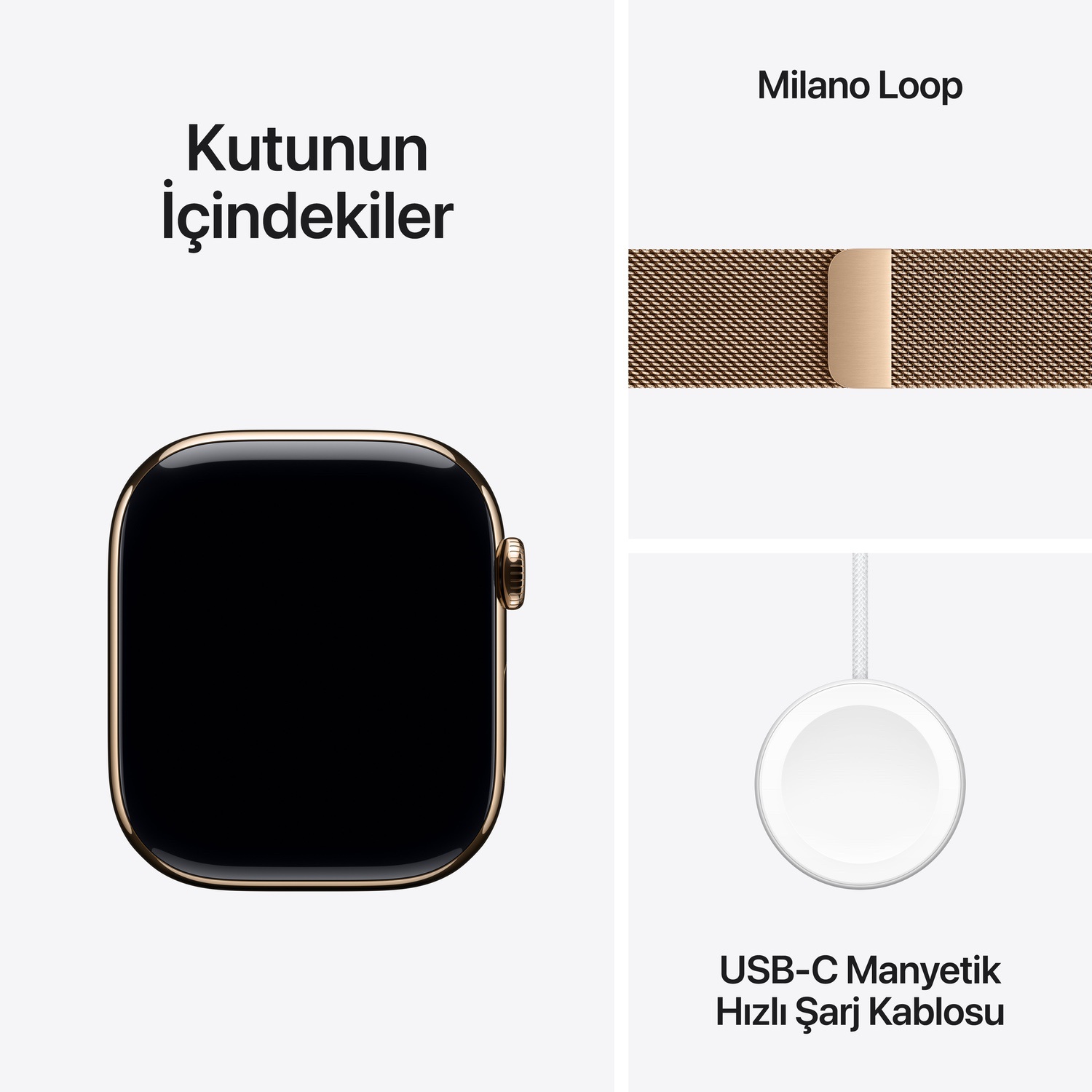 Apple Watch Series 10 GPS + Cellular 46mm Altın Rengi Titanyum Kasa  Altın Rengi Milano Loop - S/M  MC7T4TU/A
