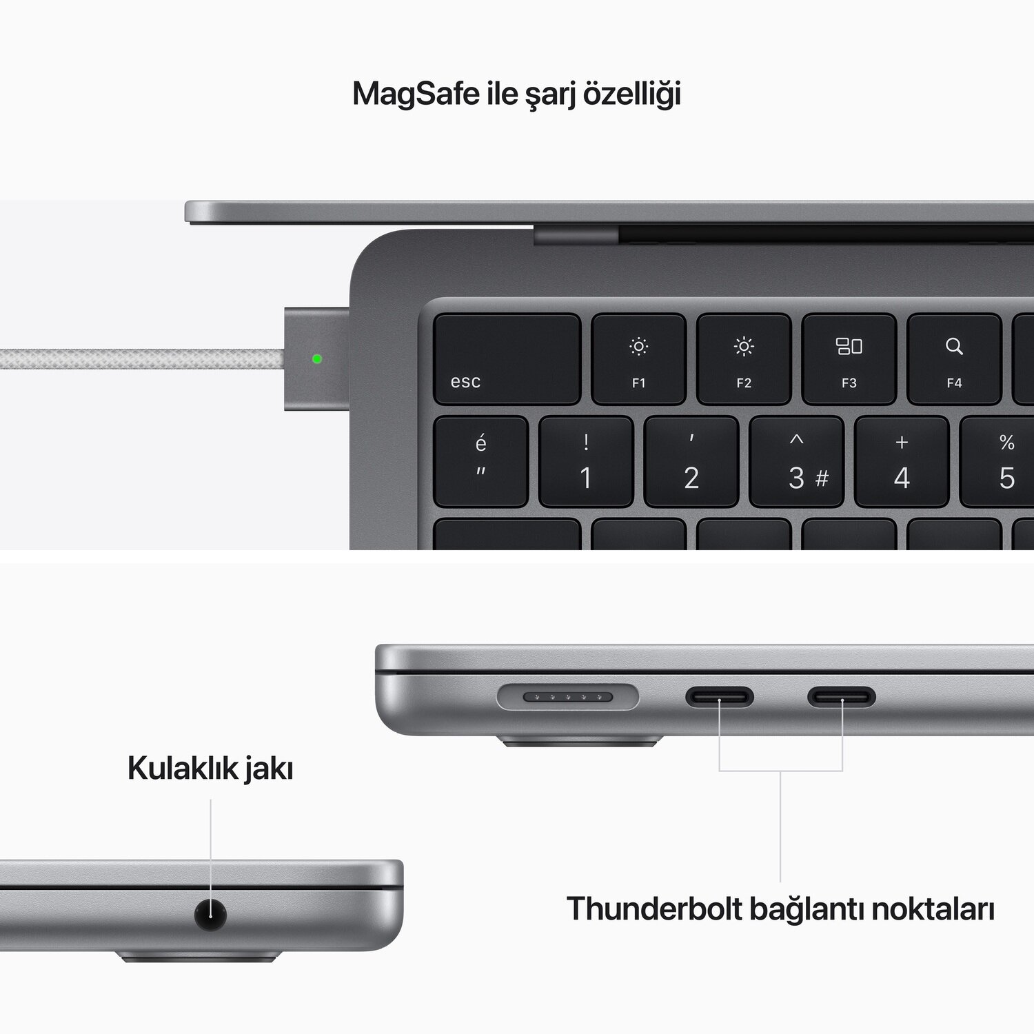 Apple MacBook Air 13' M2 Çip 8 Çekirdekli CPU 8 Çekirdekli GPU 16 GB Bellek 256GB SSD Uzay Grisi  MC7U4TU/A