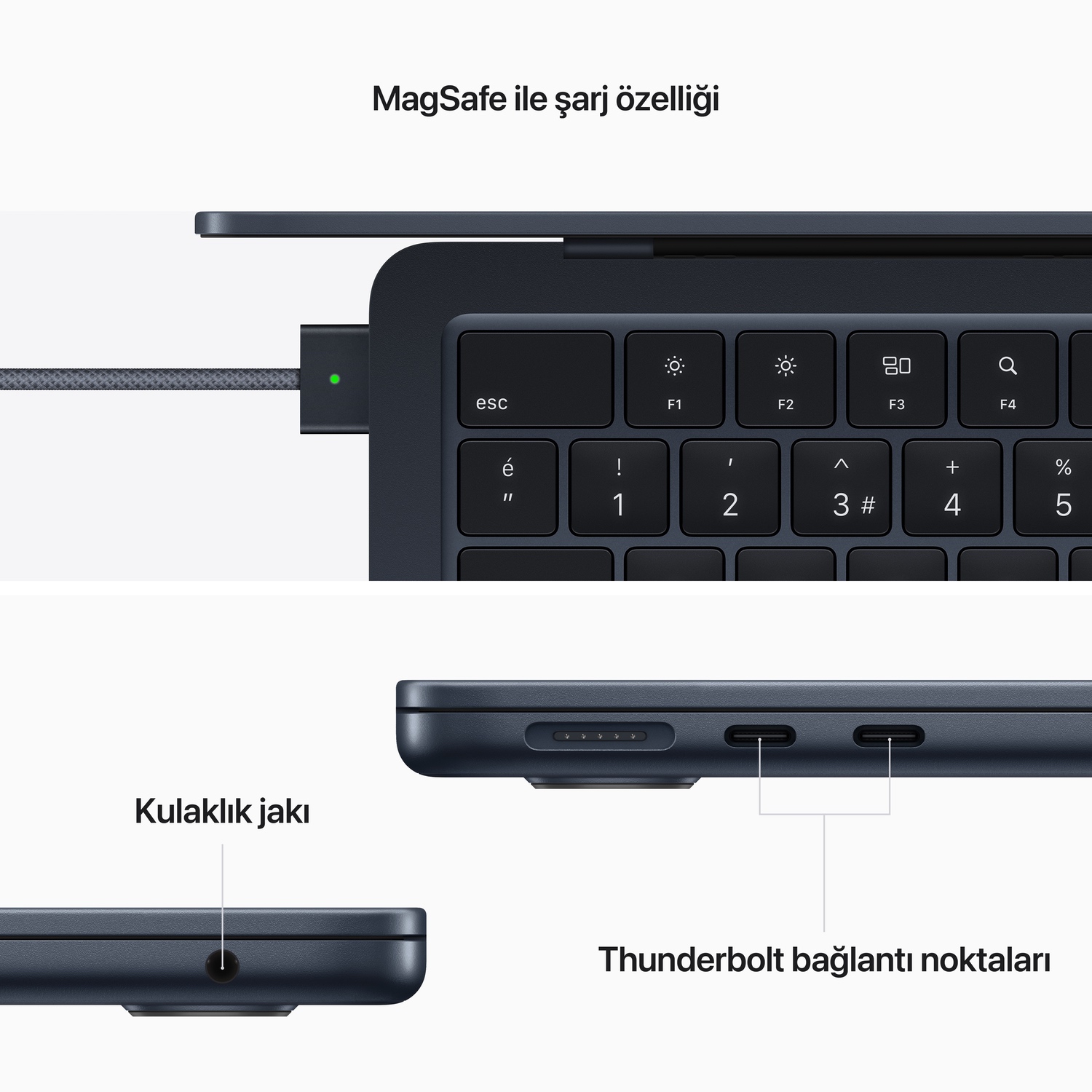 Apple MacBook Air 13 inç M2 Çip 8 Çekirdekli CPU 8 Çekirdekli GPU 16 GB Bellek 256GB SSD Gece Yarısı MC7X4TU/A