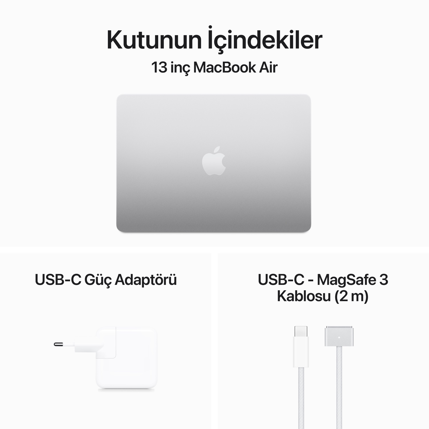 Apple MacBook Air 13 inç M3 Çip 8 Çekirdekli CPU 10 Çekirdekli GPU 24GB Bellek 512GB SSD Gümüş MC8N4TU/A