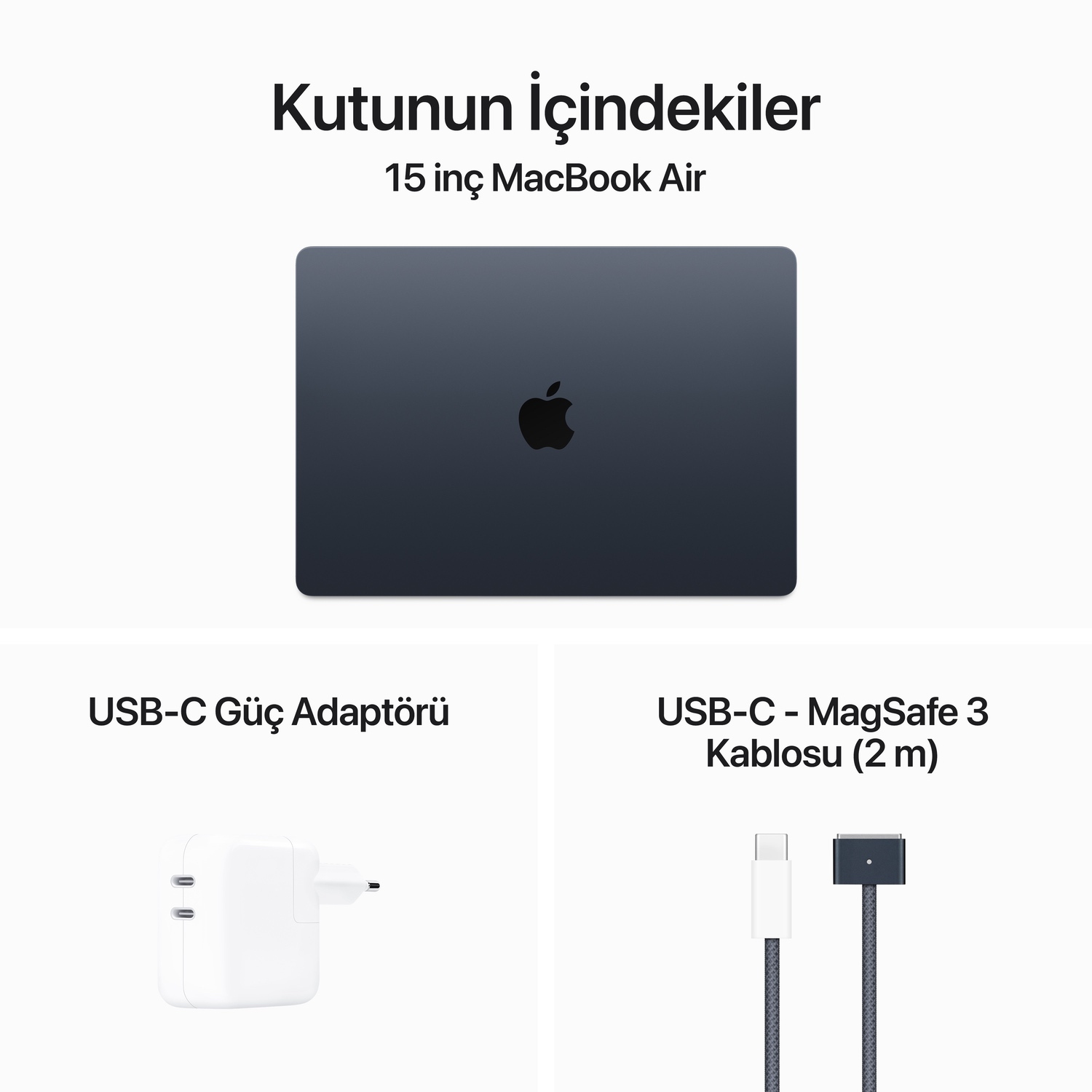 Apple MacBook Air 15 inç M3 Çip 8 Çekirdekli CPU 10 Çekirdekli GPU 16GB Bellek 256GB SSD Gece Yarısı MC9G4TU/A