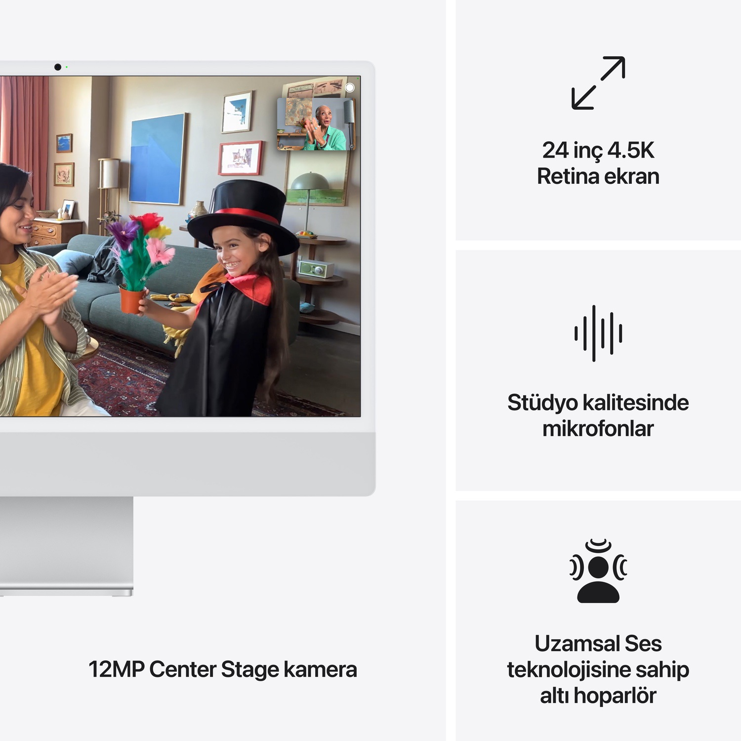 Apple iMac 24inc Retina 4.5K, M4 10-core CPU, 10-core GPU, 24GB Bellek, 512GB SSD, Gümüş  MCR24TU/A