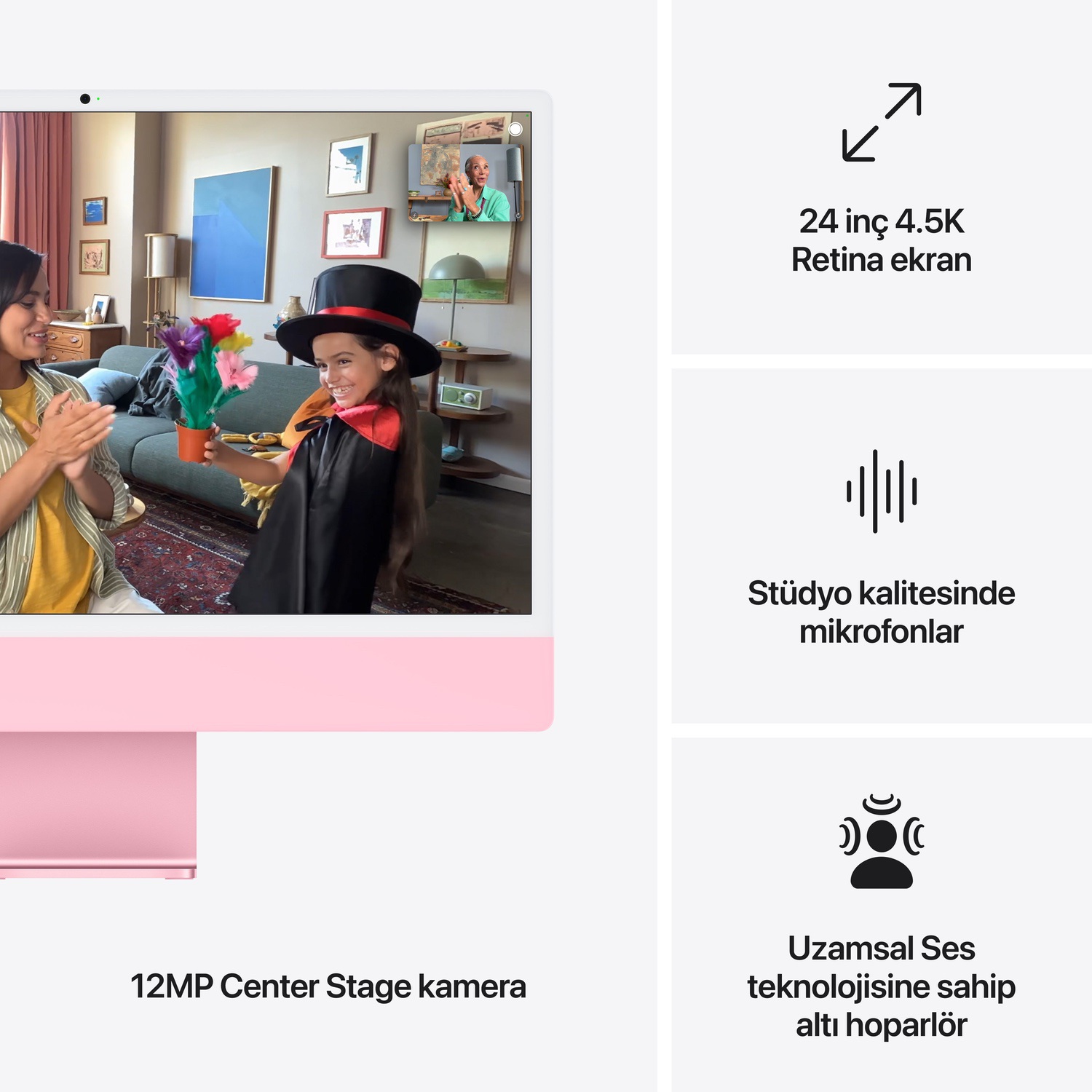 Apple iMac 24inc Retina 4.5K, M4 10-core CPU, 10-core GPU, 24GB Bellek, 512GB SSD, Pembe MD2U4TU/A