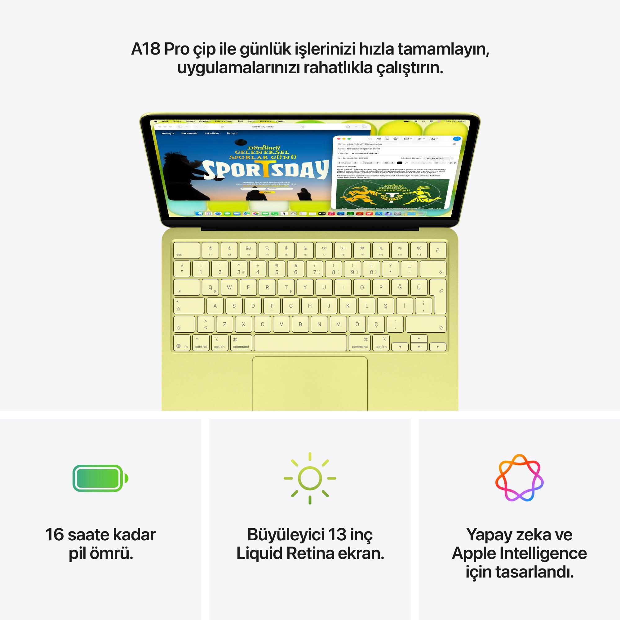 Apple MacBook Neo 13 inç A18 Pro Çip 6 Çekirdekli CPU 5 Çekirdekli GPU 8GB Bellek 256GB SSD Gümüş MHFA4TU/A