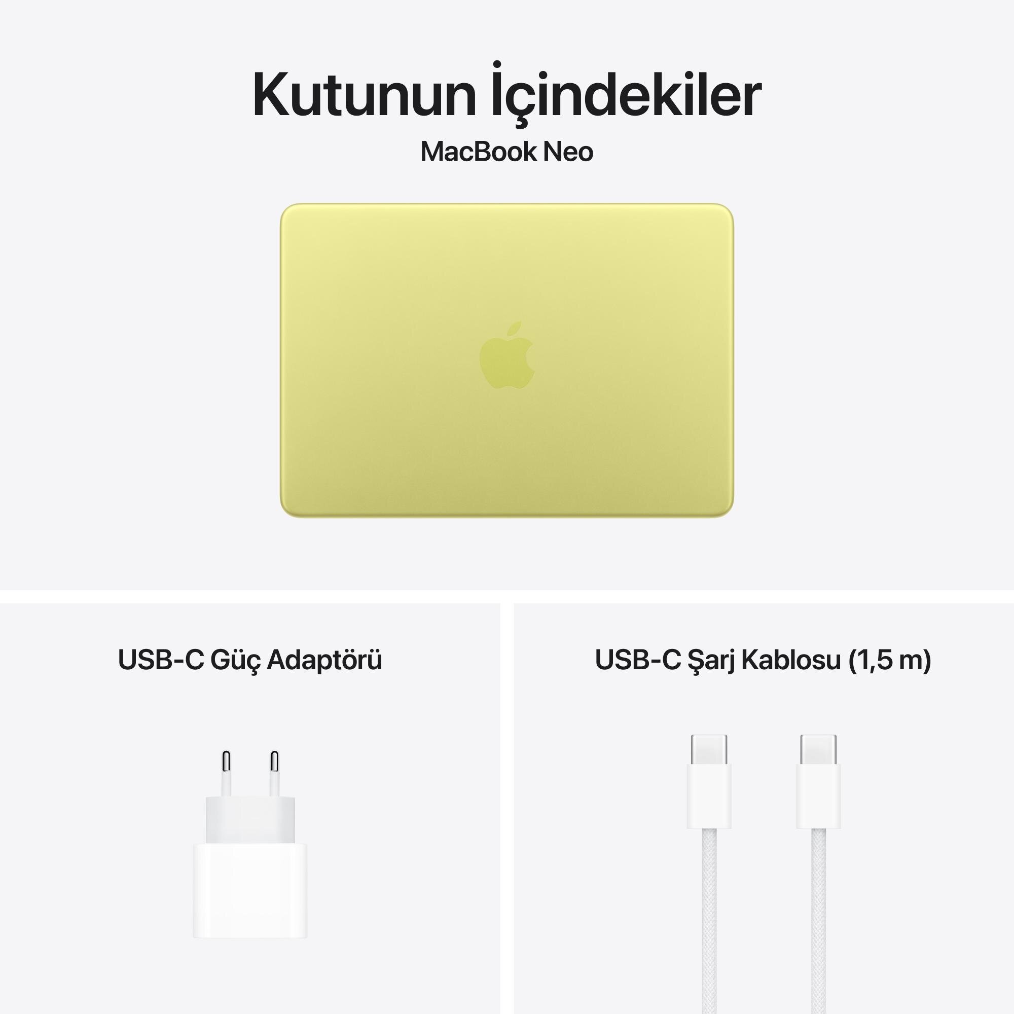 Apple MacBook Neo 13 inç A18 Pro Çip 6 Çekirdekli CPU 5 Çekirdekli GPU 8GB Bellek 256GB SSD Puslu Sarı MHFD4TU/A