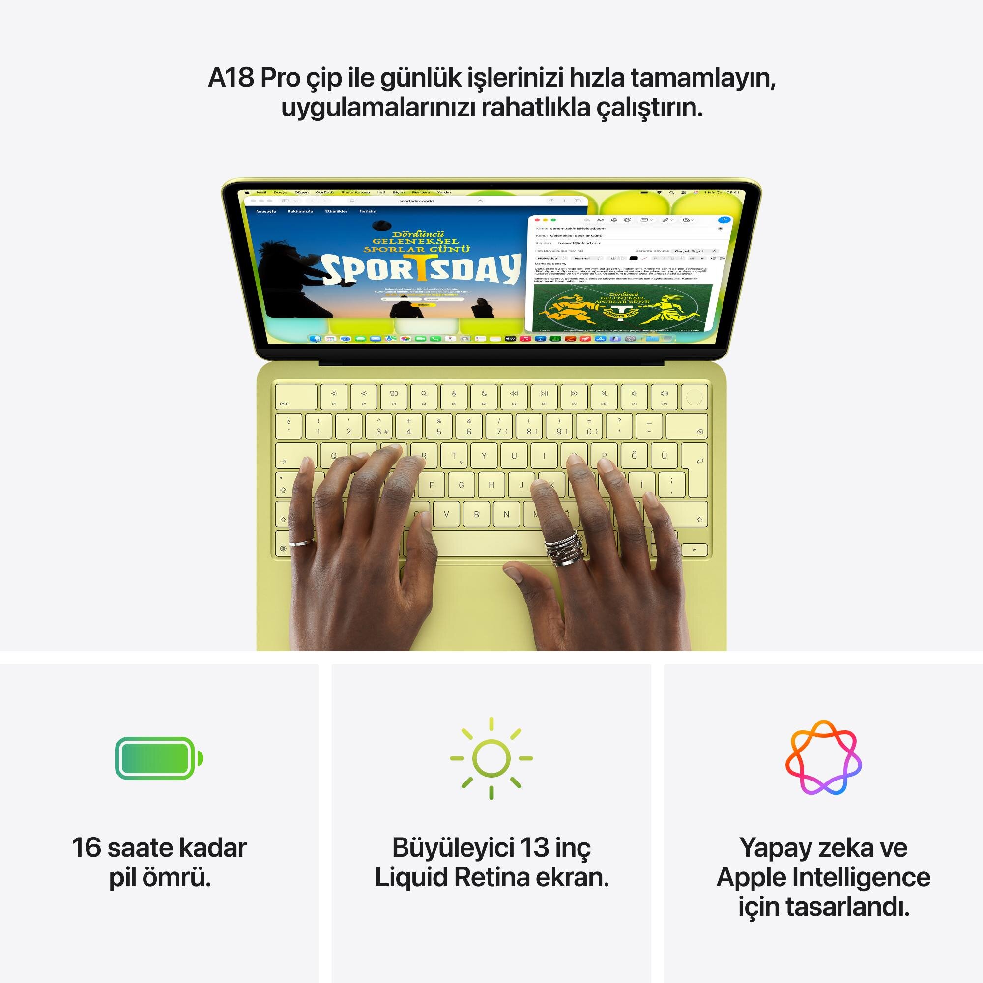 Apple MacBook Neo 13 inç A18 Pro Çip 6 Çekirdekli CPU 5 Çekirdekli GPU 8GB Bellek 512GB SSD Touch ID Indigo MHFG4TU/A