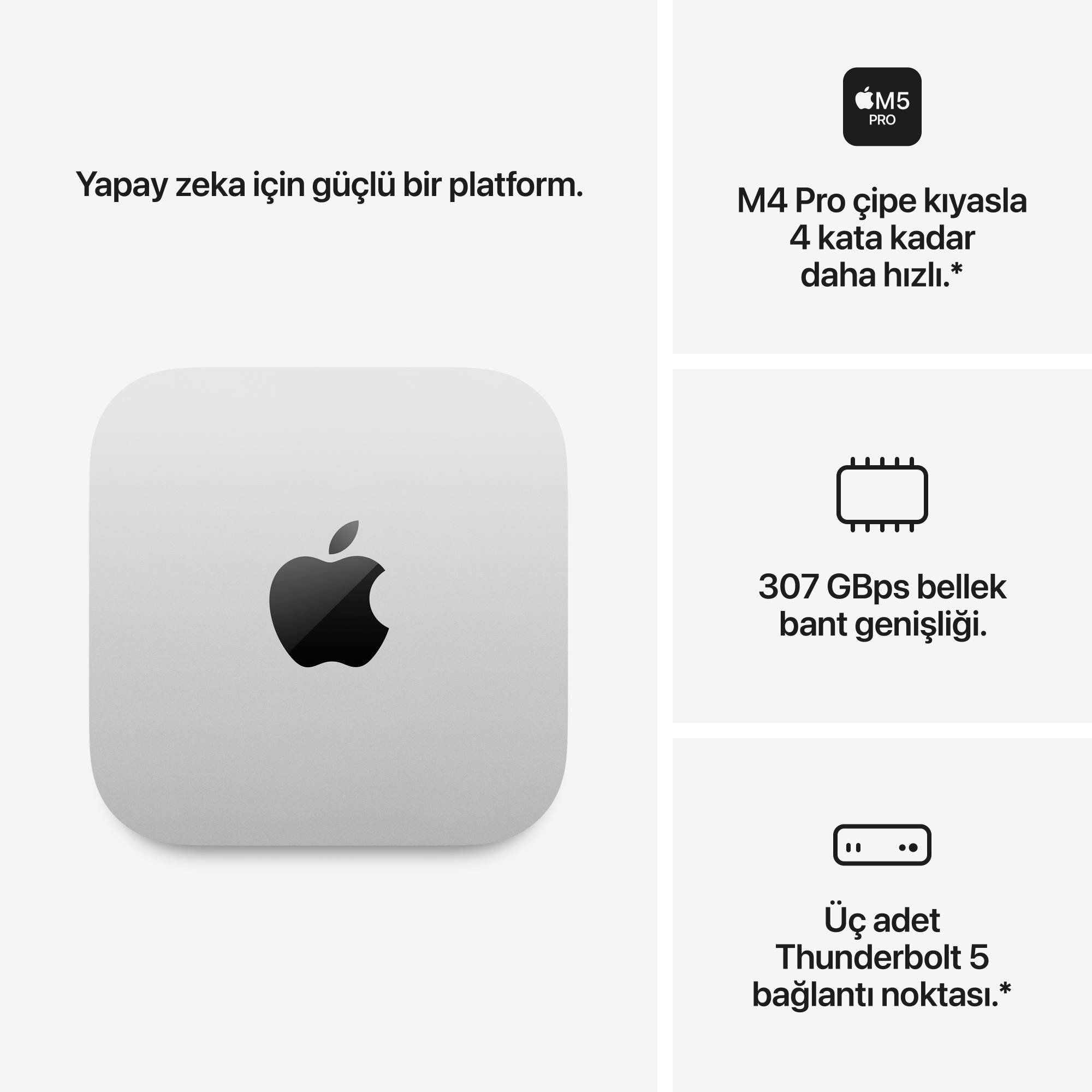 Mac mini Apple M5 Pro Çip 15 Çekirdekli CPU 16 Çekirdekli GPU 24GB Bellek 512GB SSD MHQN4TU/A