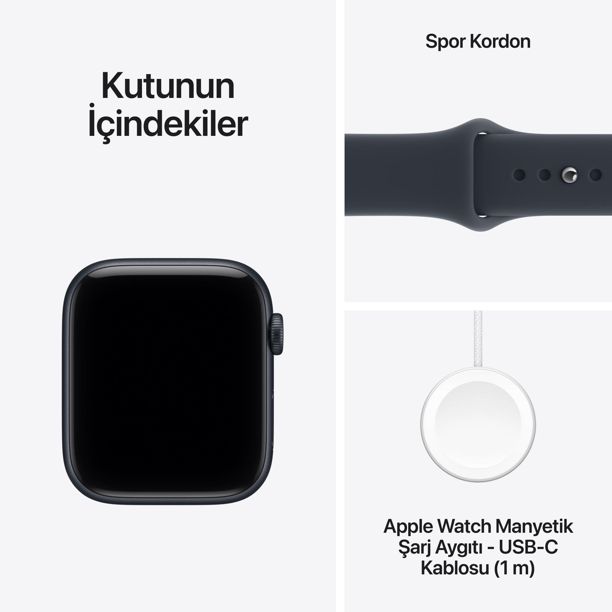 Apple Watch SE 3 GPS + Cellular 40mm Gece Yarısı Alüminyum Kasa ve Lacivert Spor Kordon - M/L MJLJ4TU/A