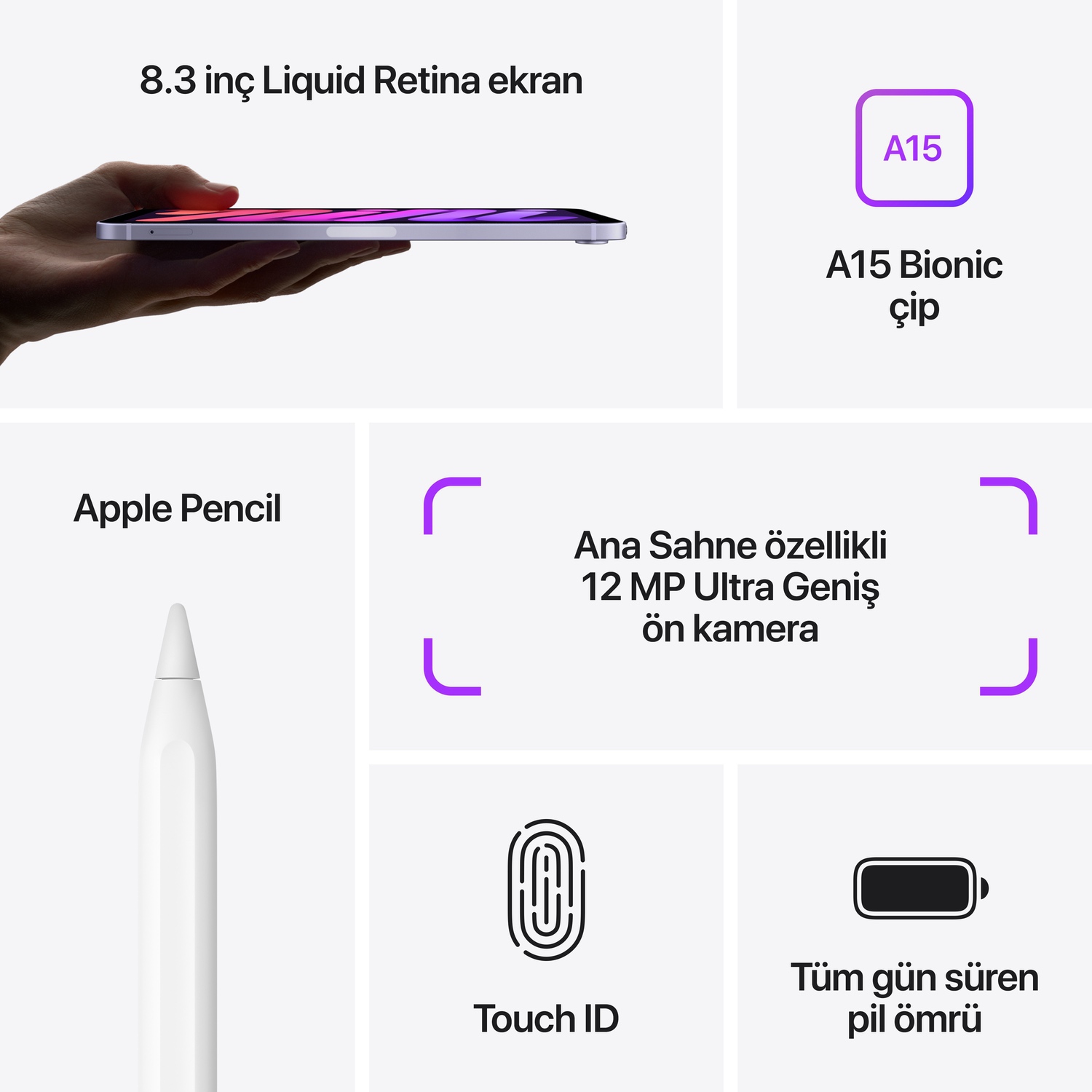 Apple iPad mini 8.3 inç  Wi-Fi + Cellular 256GB - Uzay Grisi  MK8F3TU/A