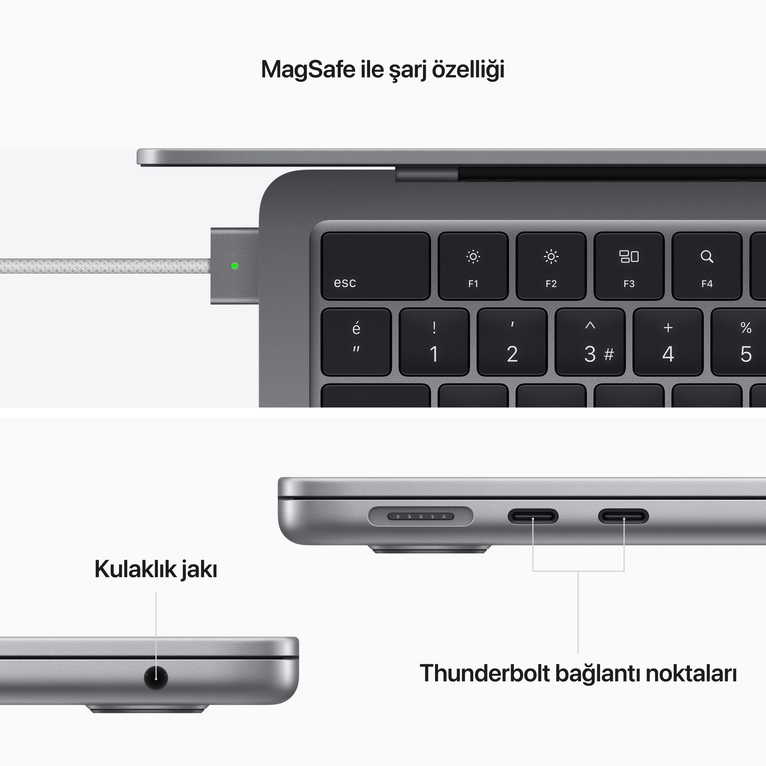 Apple MacBook Air 13 inç M2 Çip 8 Çekirdekli CPU 8 Çekirdekli GPU 8 GB Bellek 256GB SSD Uzay Grisi  MLXW3TU/A
