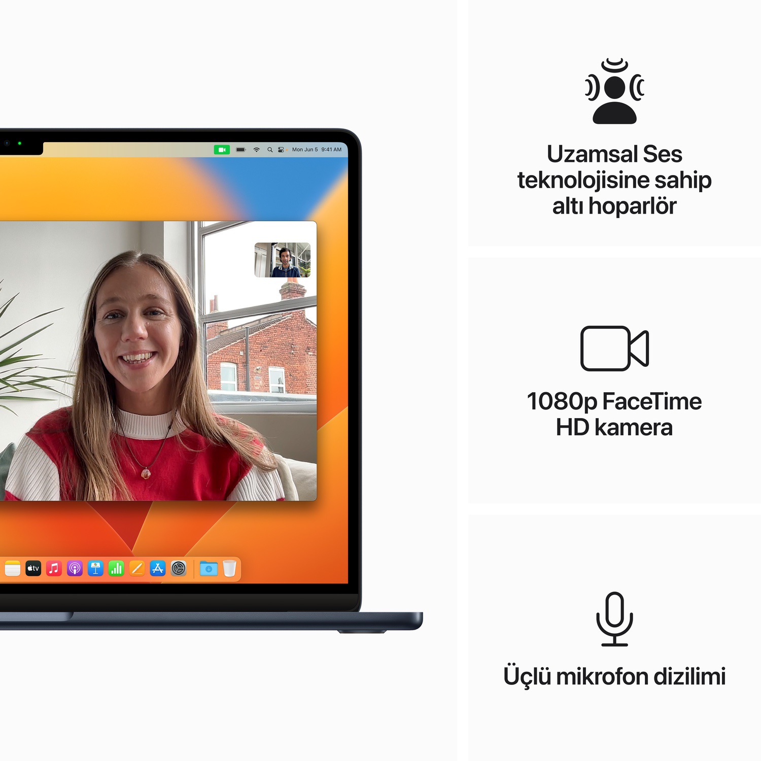 15 inç MacBook Air M2 çip 8 Çekirdekli CPU ve 10 çekirdekli GPU 512GB - Gece Yarısı MQKX3TU/A