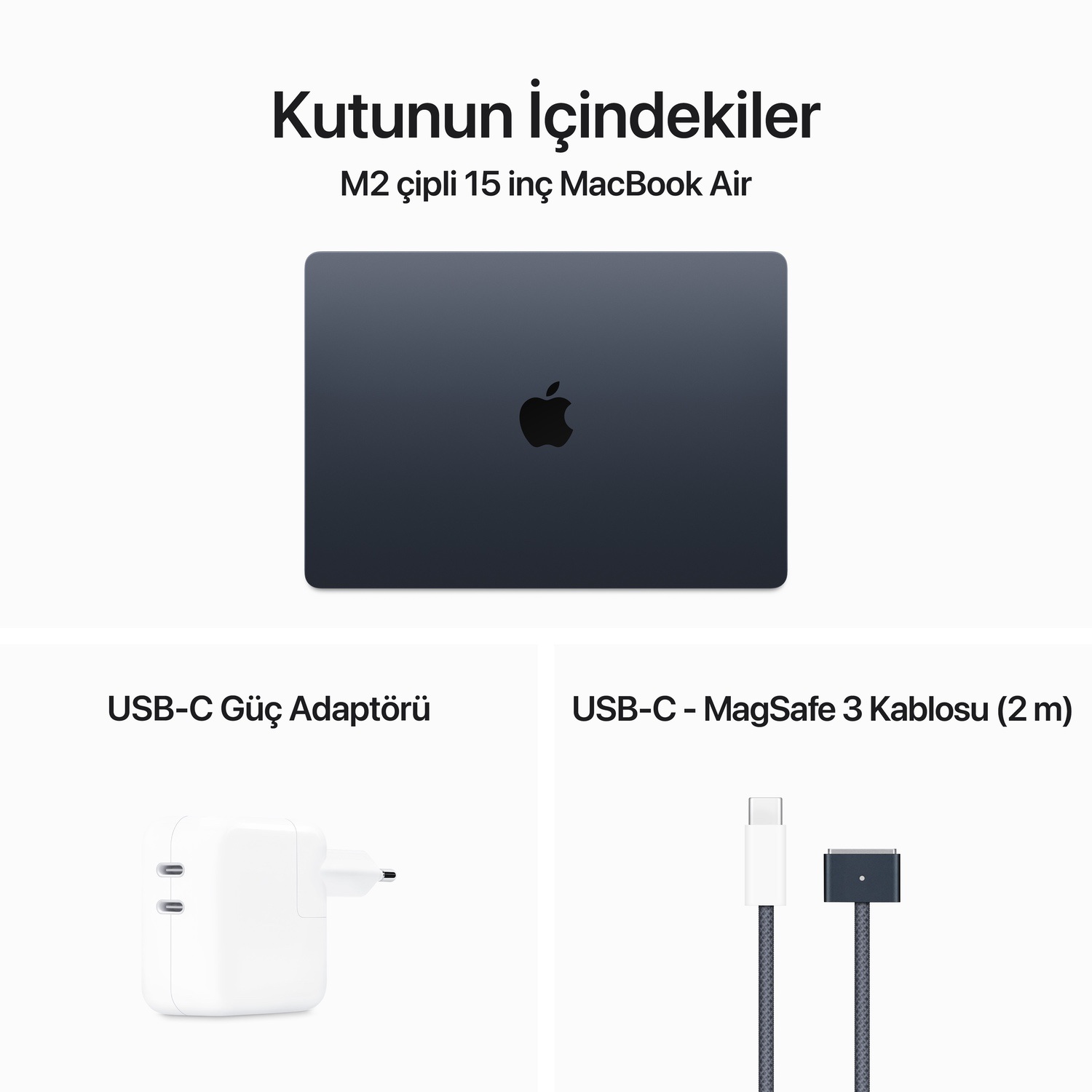 15 inç MacBook Air M2 çip 8 Çekirdekli CPU ve 10 çekirdekli GPU 512GB - Gece Yarısı MQKX3TU/A