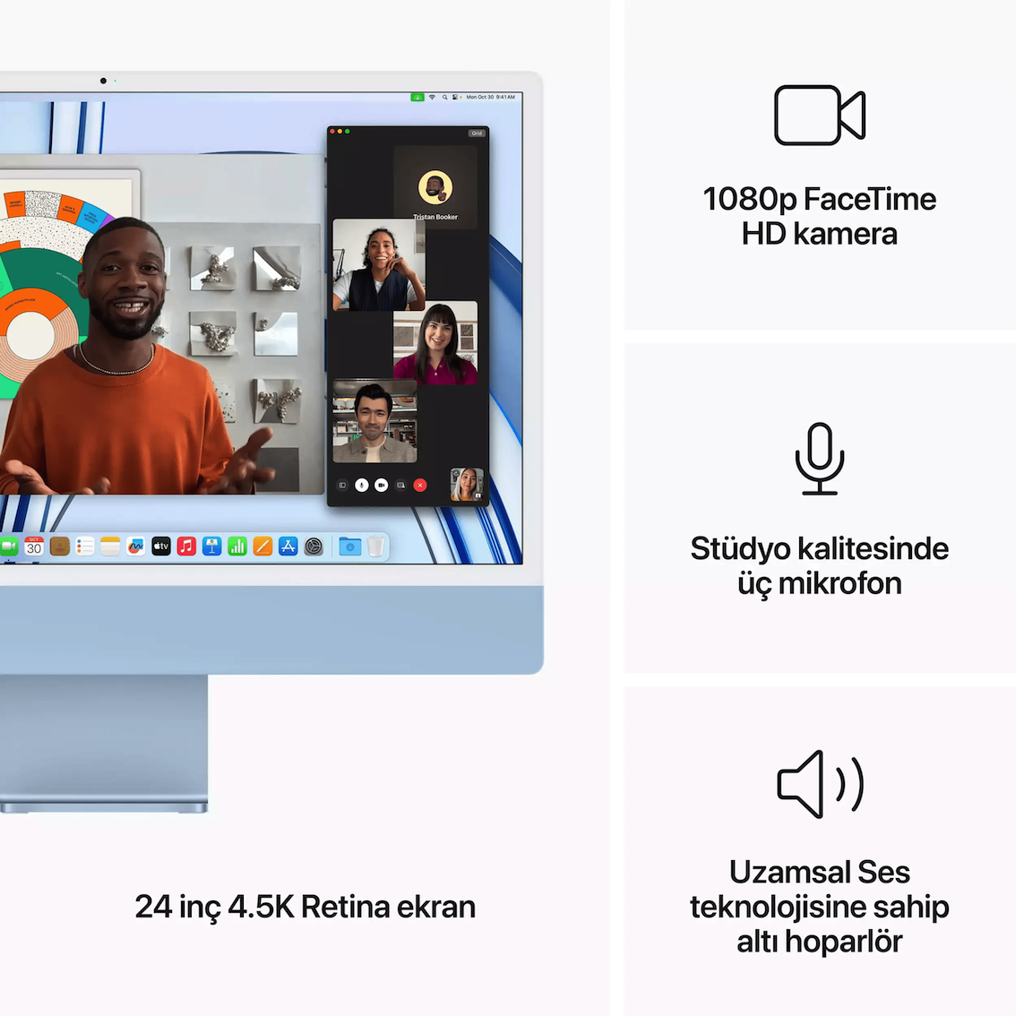 iMac 24 inc 4.5K M3 8CPU 10GPU 8GB 512GB Mavi  MQRR3TU/A