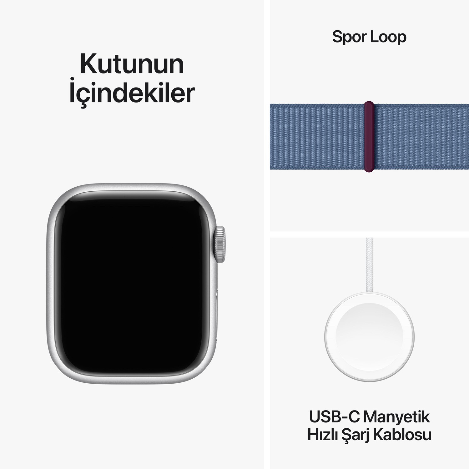 Apple Watch Series 9 GPS 41mm Gümüş Rengi Alüminyum Kasa ve Buz Mavisi Spor Loop  MR923TU/A