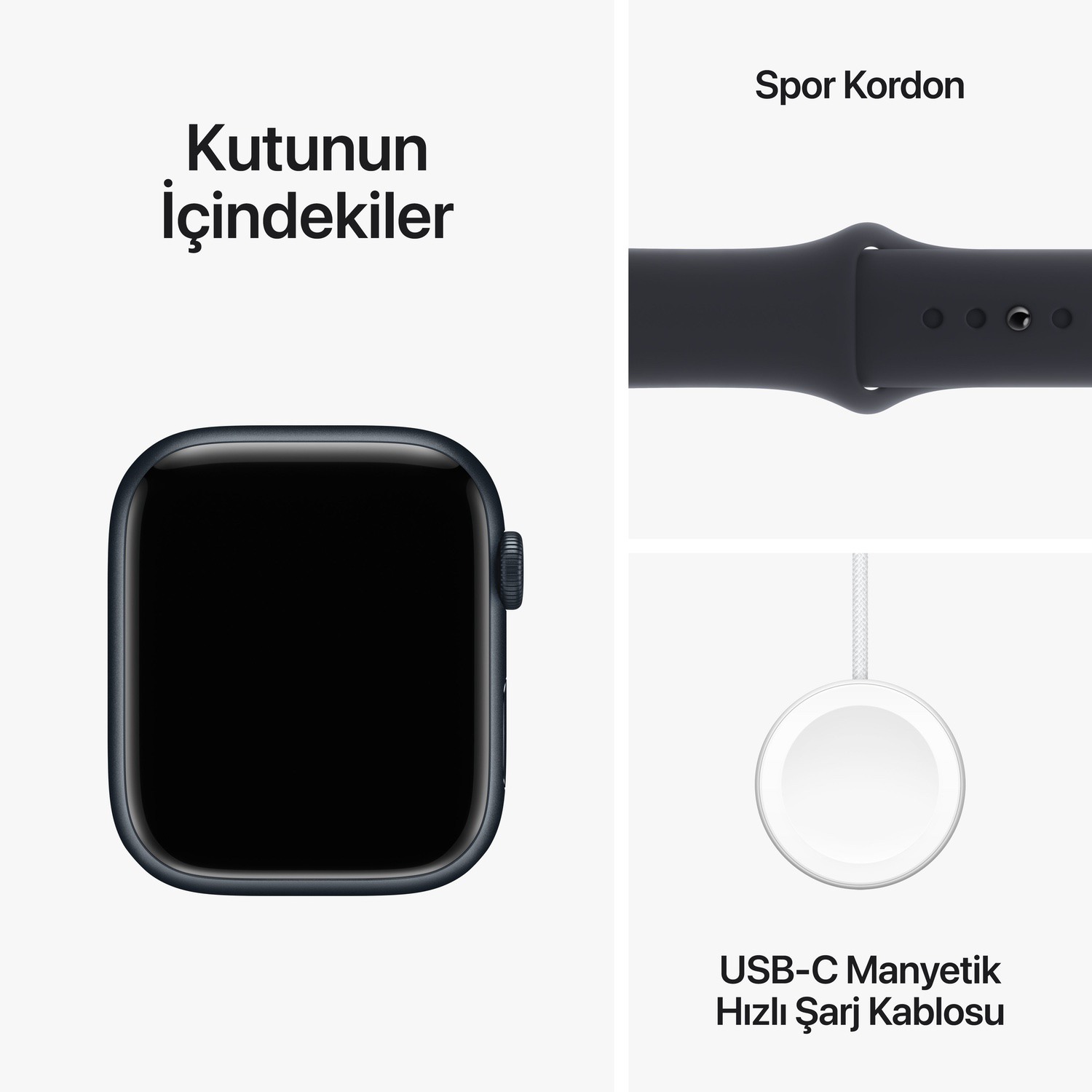 Apple Watch Series 9 GPS 45mm Gece Yarısı Alüminyum Kasa ve Gece Yarısı Spor Kordon - S/M  MR993TU/A
