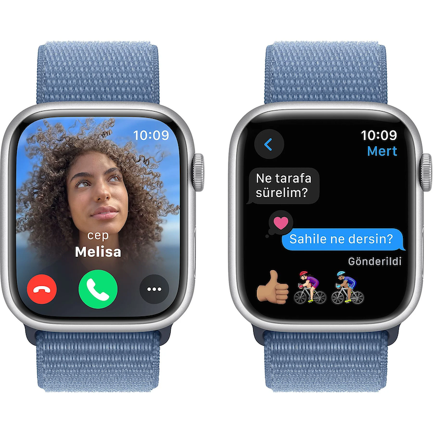 Apple Watch Series 9 GPS 45mm Gümüş Rengi Alüminyum Kasa ve Buz Mavisi Spor Loop  MR9F3TU/A