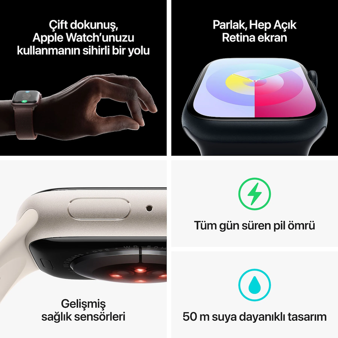 Apple Watch Series 9 GPS 45mm Gümüş Rengi Alüminyum Kasa ve Buz Mavisi Spor Loop  MR9F3TU/A