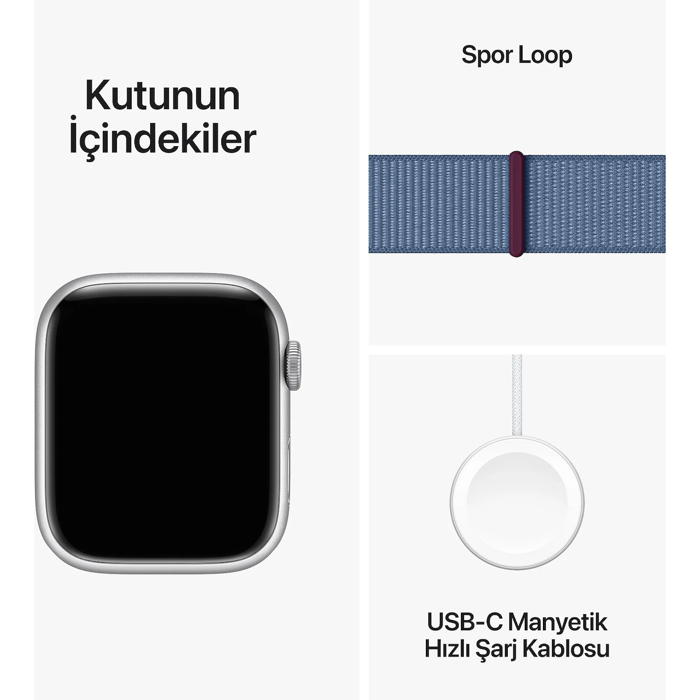 Apple Watch Series 9 GPS 45mm Gümüş Rengi Alüminyum Kasa ve Buz Mavisi Spor Loop  MR9F3TU/A