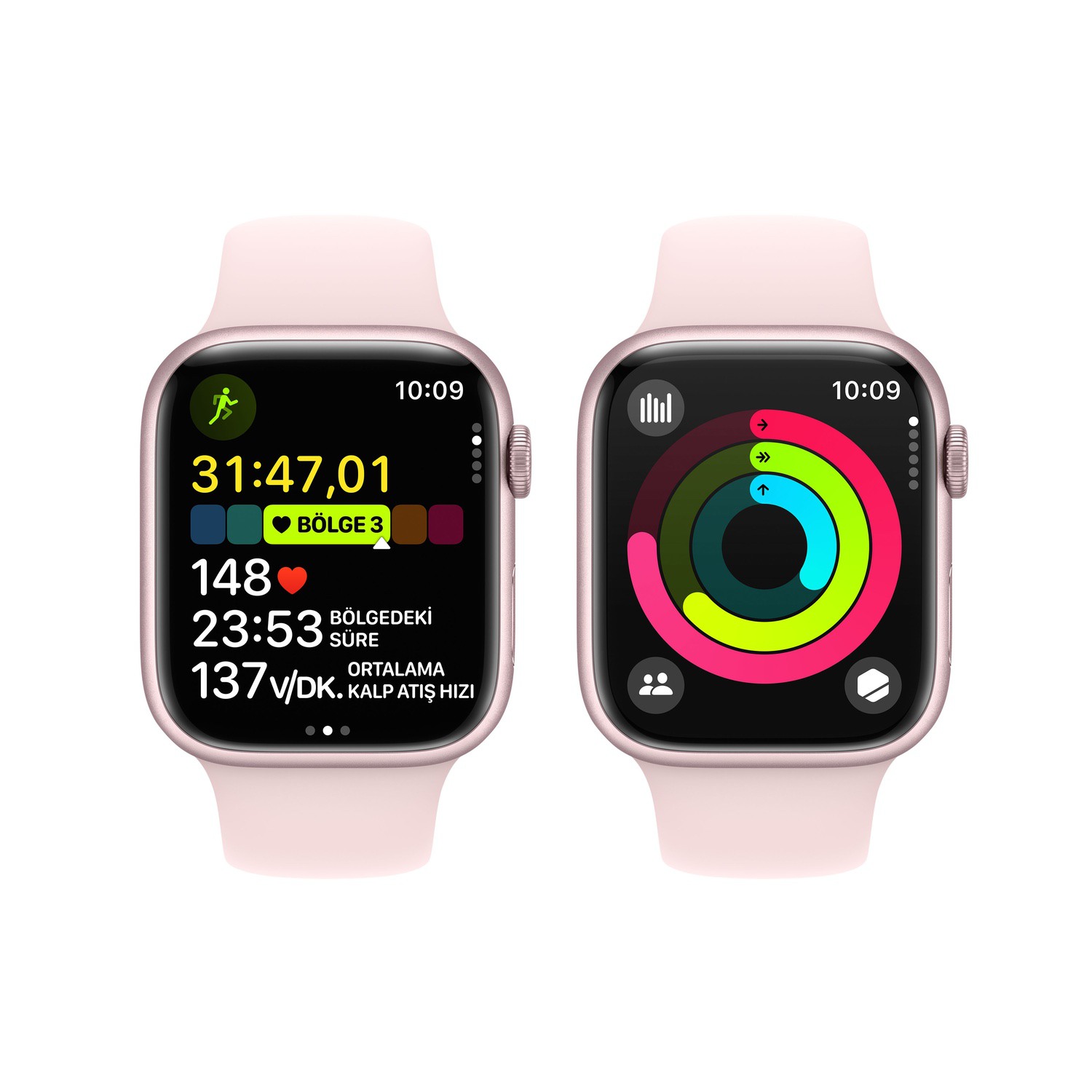 Apple Watch Series 9 GPS 45mm Pembe Alüminyum Kasa ve Uçuk Pembe Spor Kordon - S/M  MR9G3TU/A
