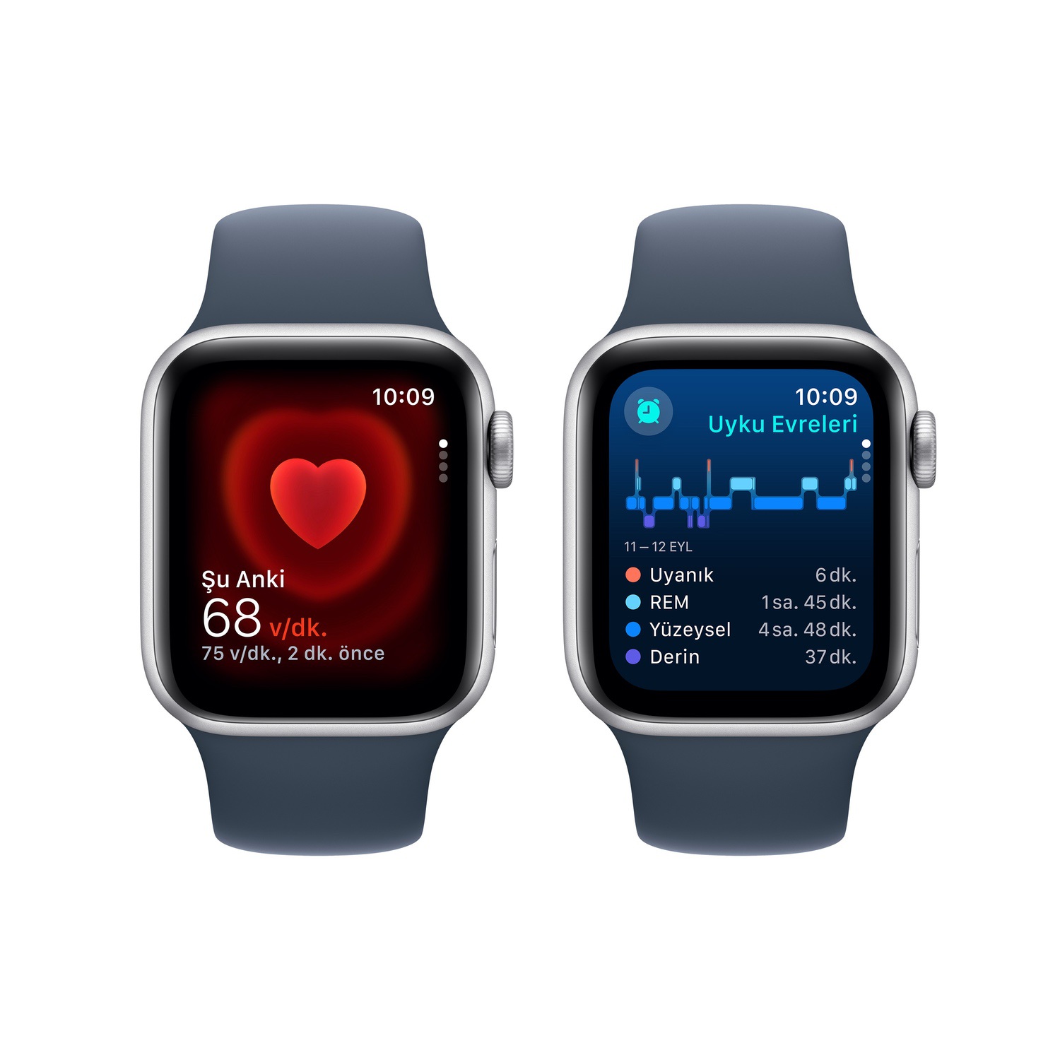 Apple Watch SE GPS 40mm Gümüş Rengi Alüminyum Kasa ve Fırtına Mavisi Spor Kordon - M/L  MRE23TU/A