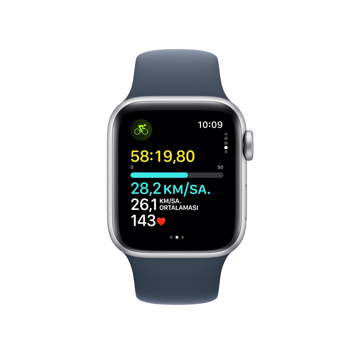 Apple Watch SE GPS 40mm Gümüş Rengi Alüminyum Kasa ve Fırtına Mavisi Spor Kordon - M/L  MRE23TU/A