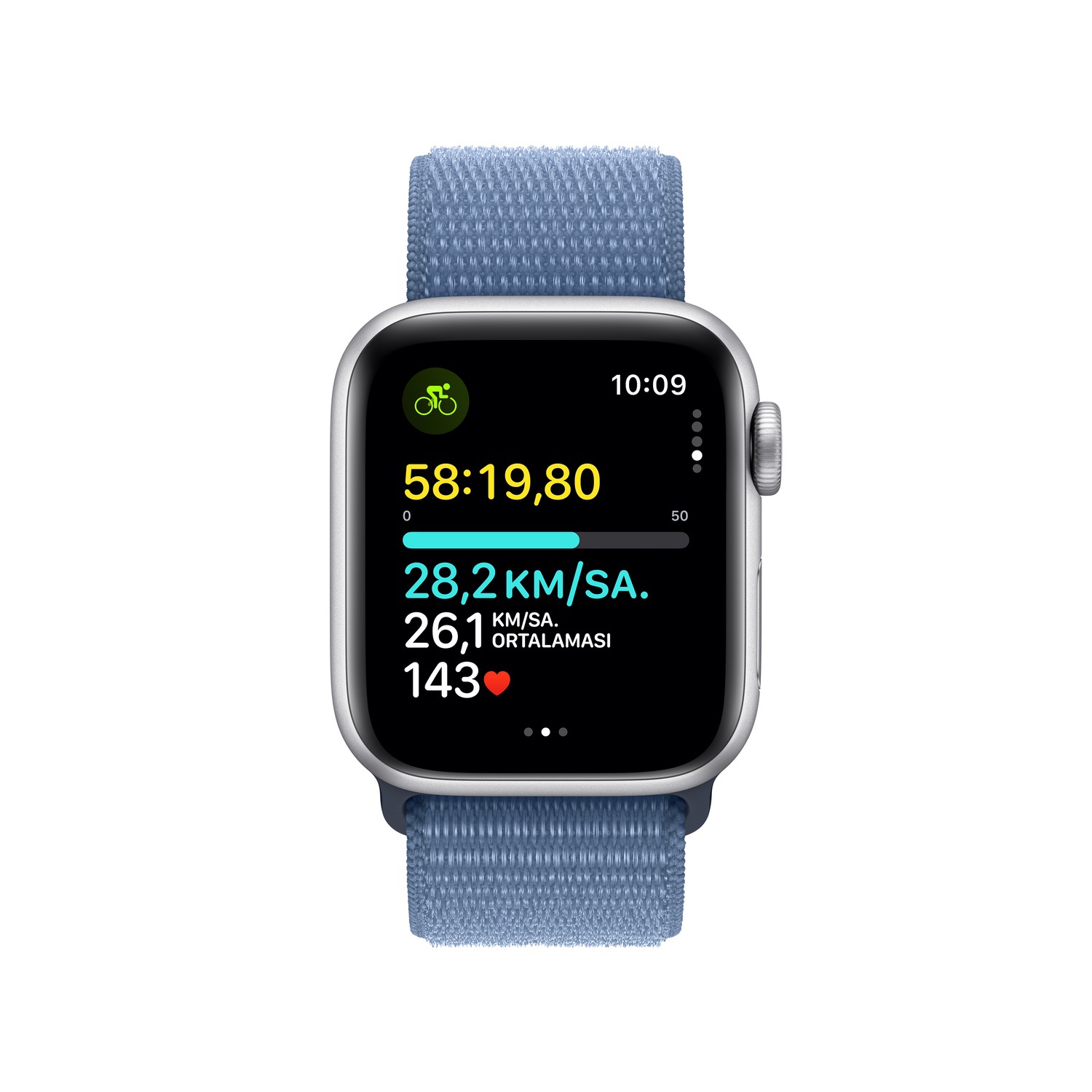 Apple Watch SE GPS 40mm Gümüş Rengi Alüminyum Kasa ve Buz Mavisi Spor Loop  MRE33TU/A
