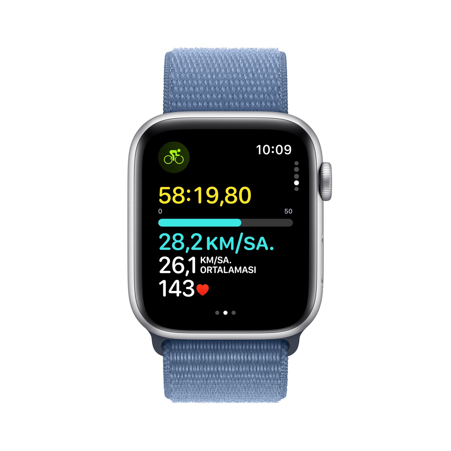 Apple Watch SE GPS 44mm Gümüş Rengi Alüminyum Kasa ve Buz Mavisi Spor Loop  MREF3TU/A