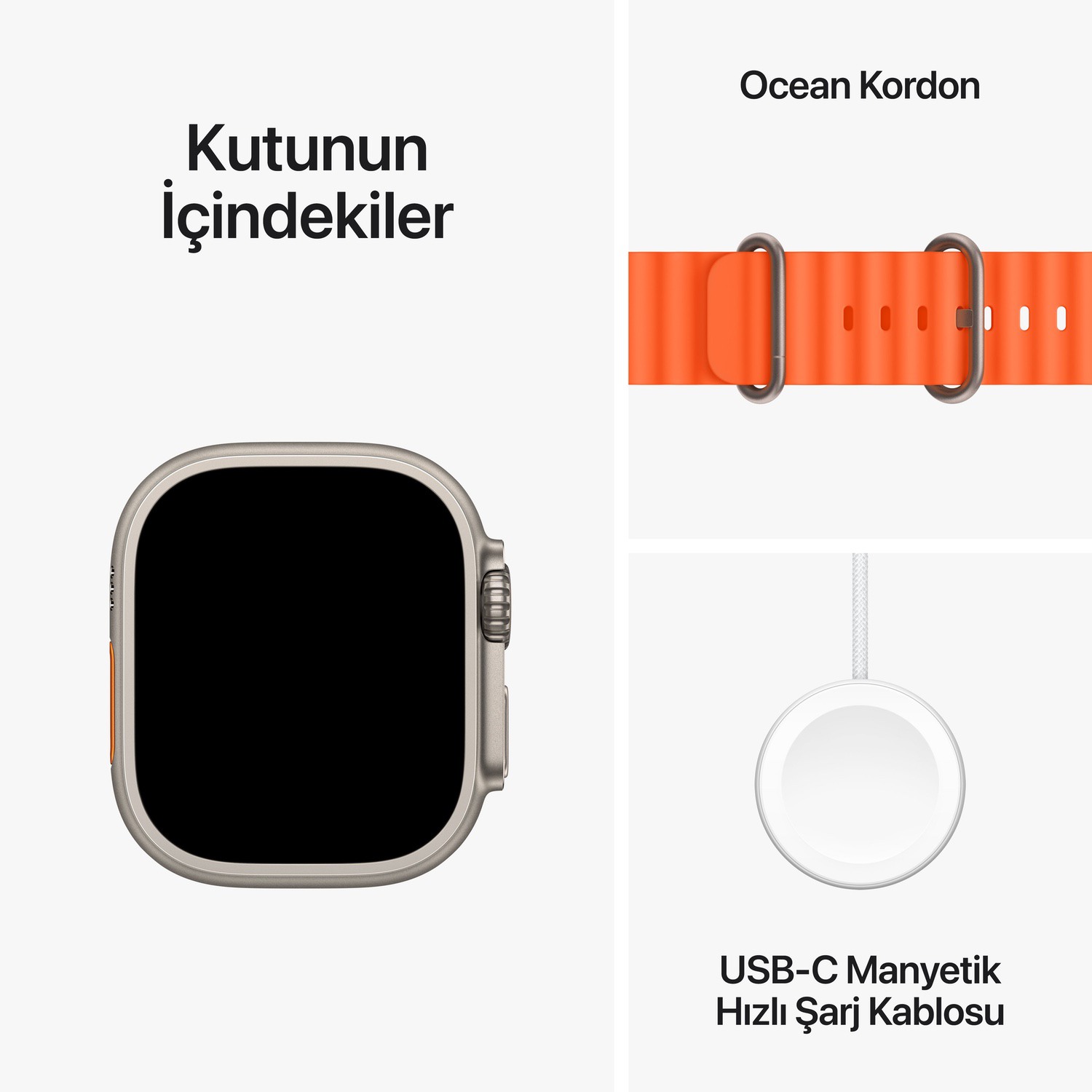 Apple Watch Ultra 2 GPS + Cellular, 49mm Titanyum Kasa ve Turuncu Ocean Kordon  MREH3TU/A