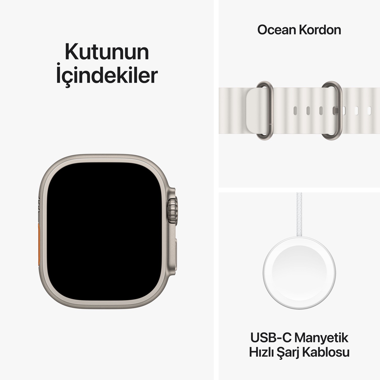 Apple Watch Ultra 2 GPS + Cellular, 49mm Titanyum Kasa ve Beyaz Ocean Kordon  MREJ3TU/A