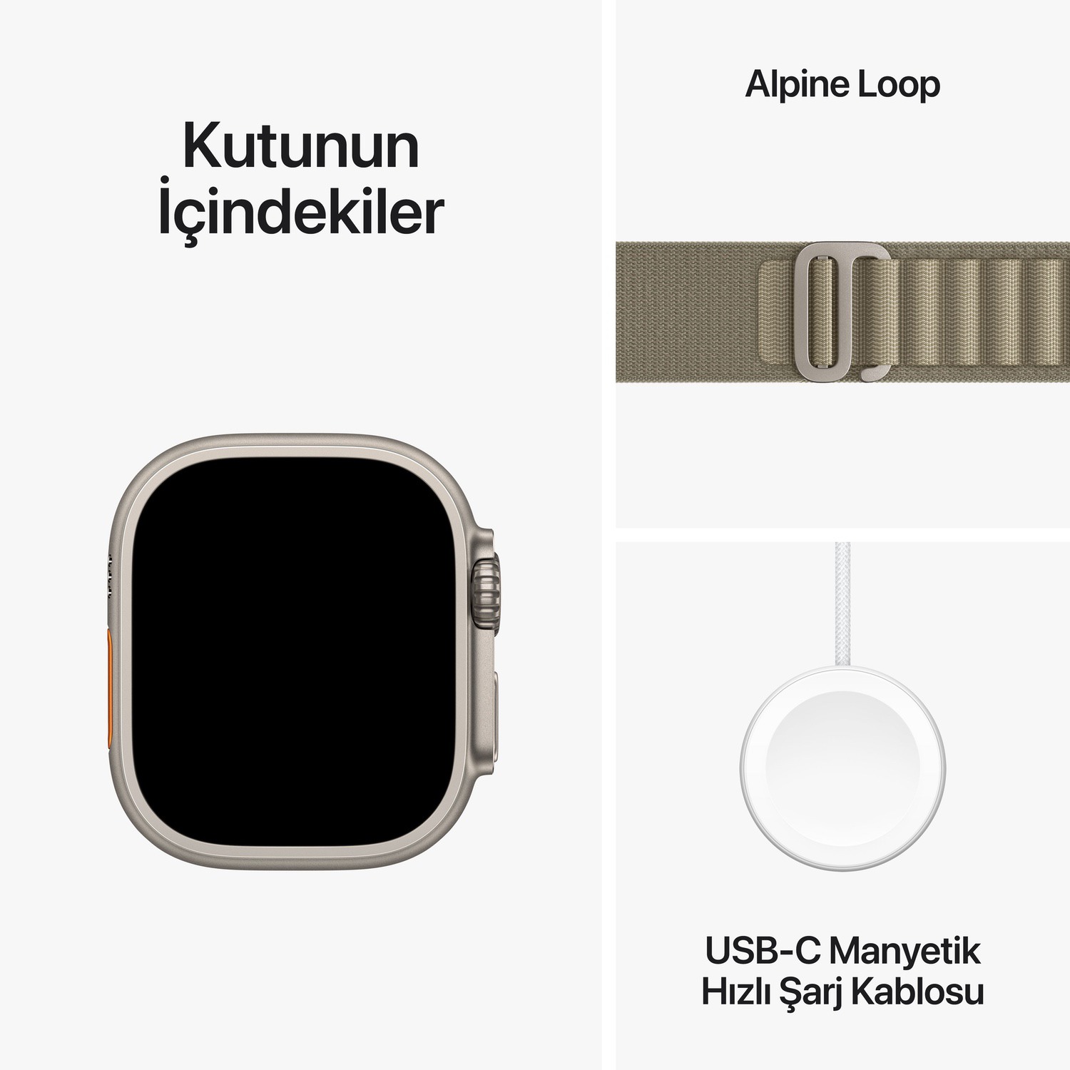 Apple Watch Ultra 2 GPS + Cellular, 49mm Titanyum Kasa ve Klasik Zeytin Yeşili Alpine Loop - Orta Boy  MREY3TU/A