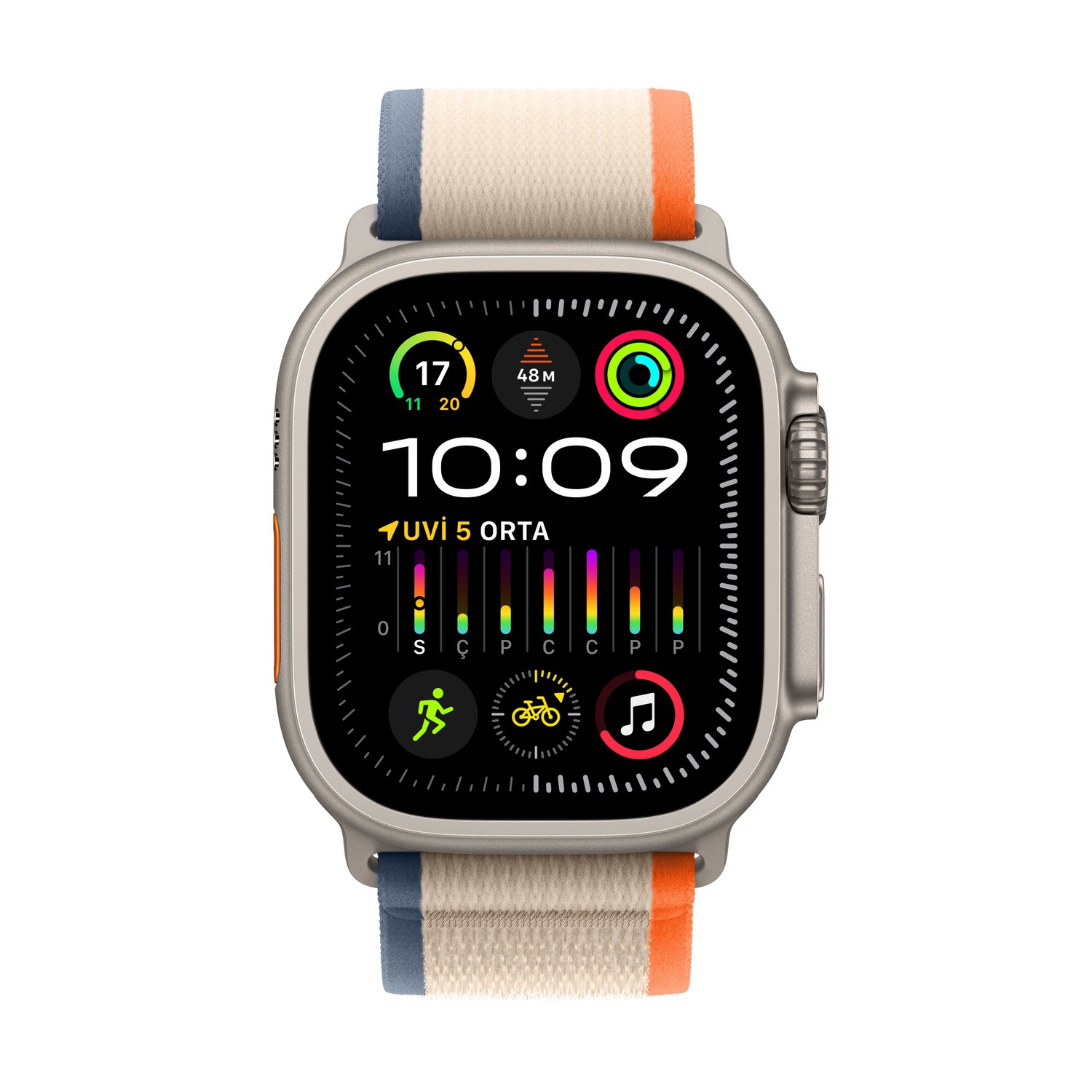Apple Watch Ultra 2 GPS + Cellular, 49mm Titanyum Kasa ve Turuncu/Bej Trail Loop - M/L  MRF23TU/A