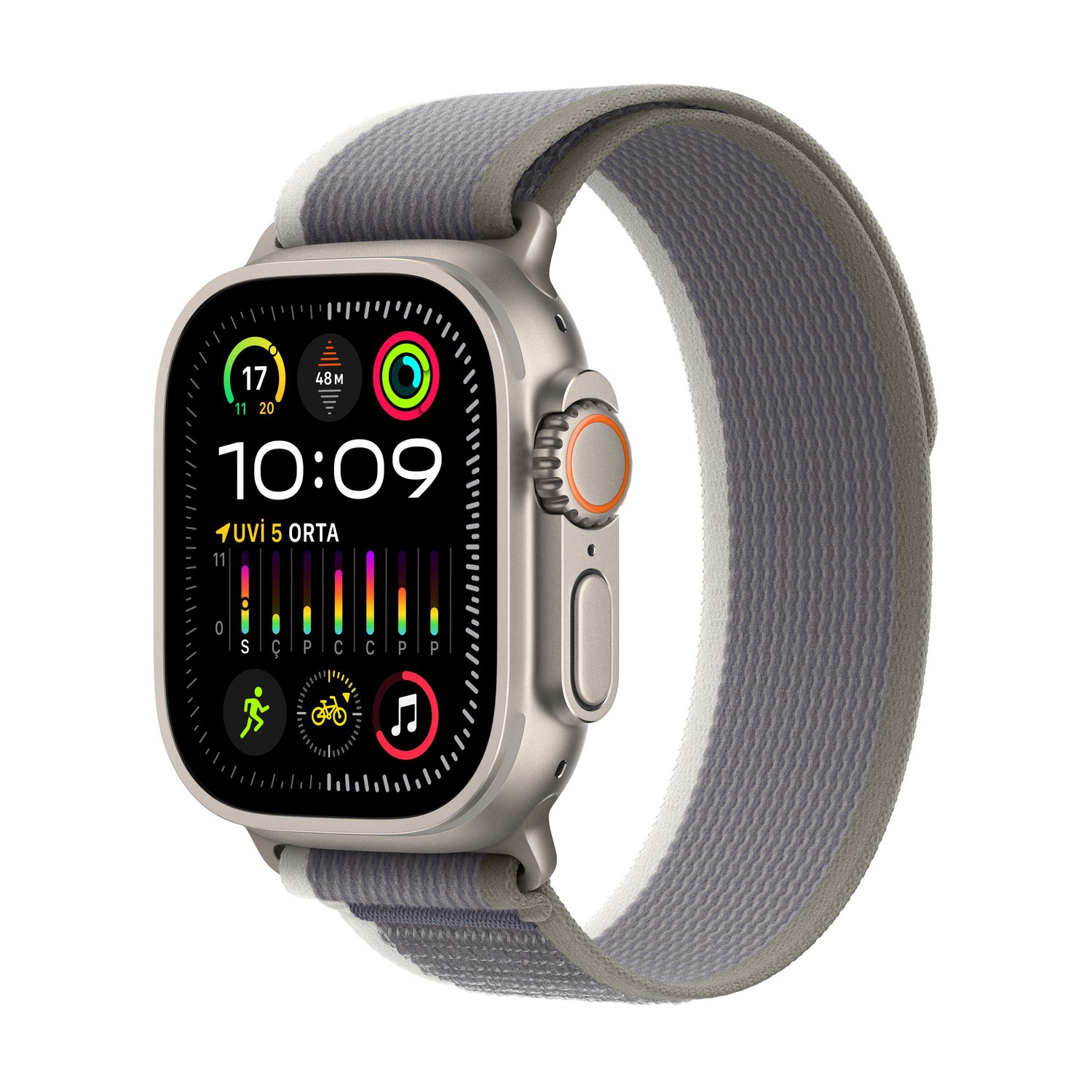 Apple Watch Ultra 2 GPS + Cellular, 49mm Titanyum Kasa ve Yeşil/Gri Trail Loop - S/M  MRF33TU/A