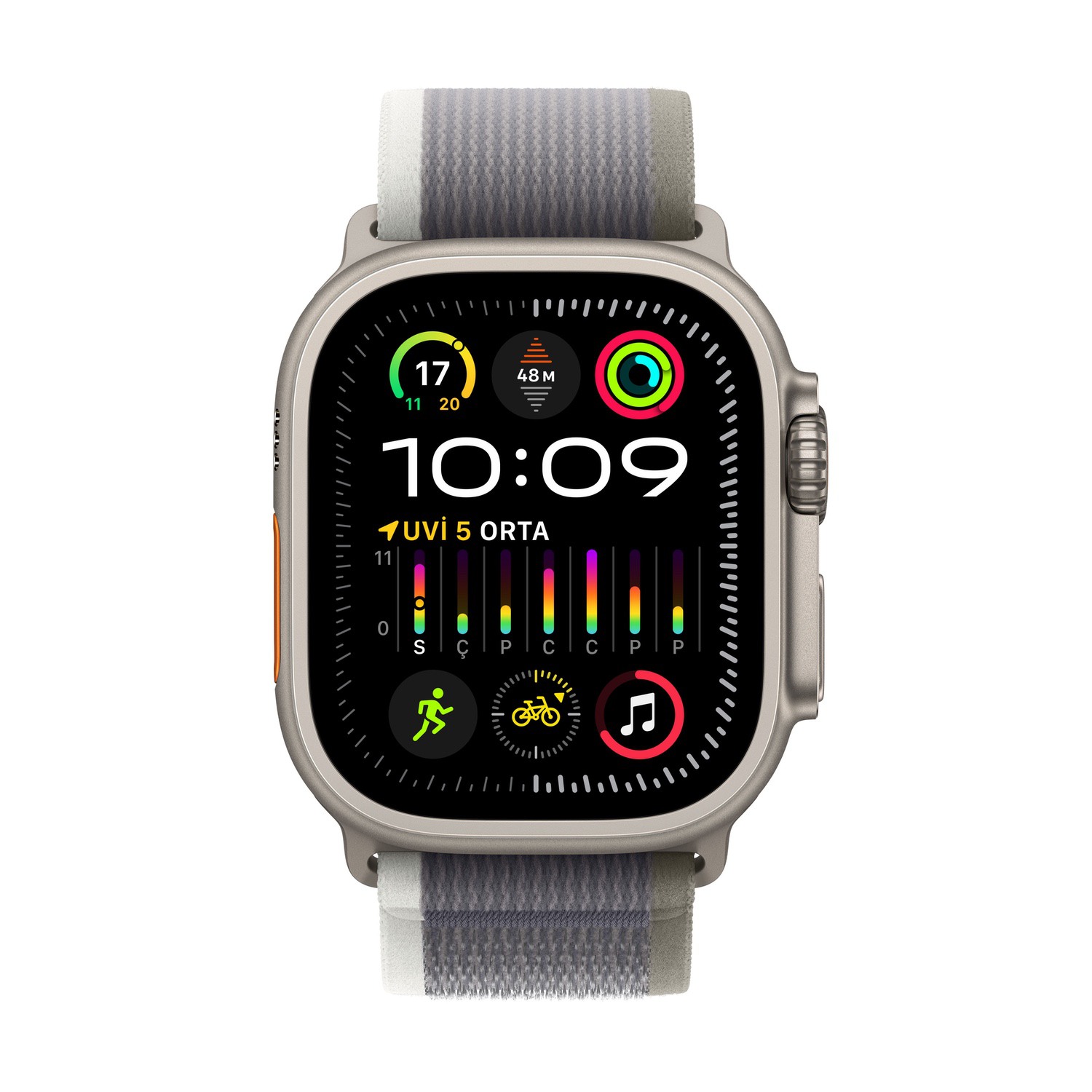 Apple Watch Ultra 2 GPS + Cellular, 49mm Titanyum Kasa ve Yeşil/Gri Trail Loop - S/M  MRF33TU/A