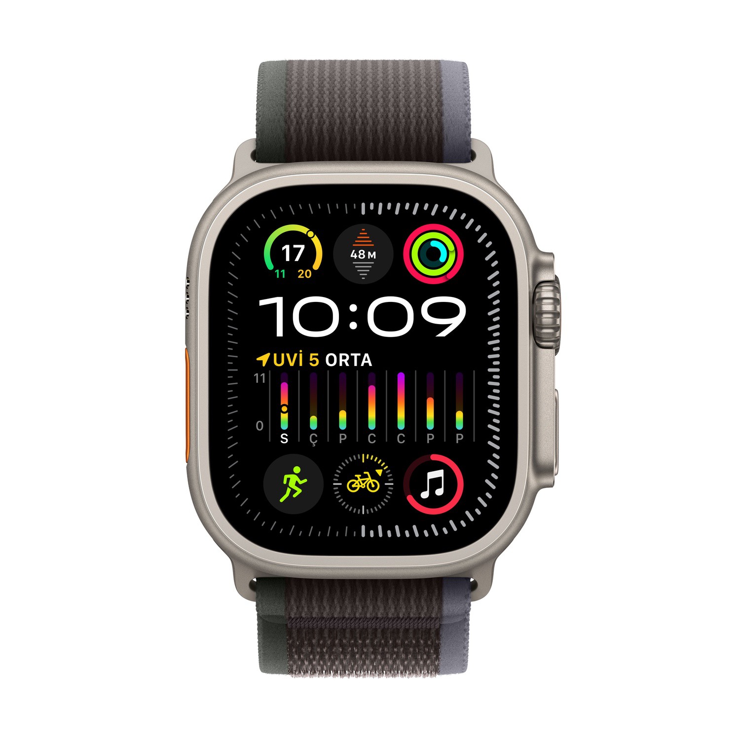 Apple Watch Ultra 2 GPS + Cellular, 49mm Titanyum Kasa ve Mavi/Siyah Trail Loop - S/M  MRF53TU/A