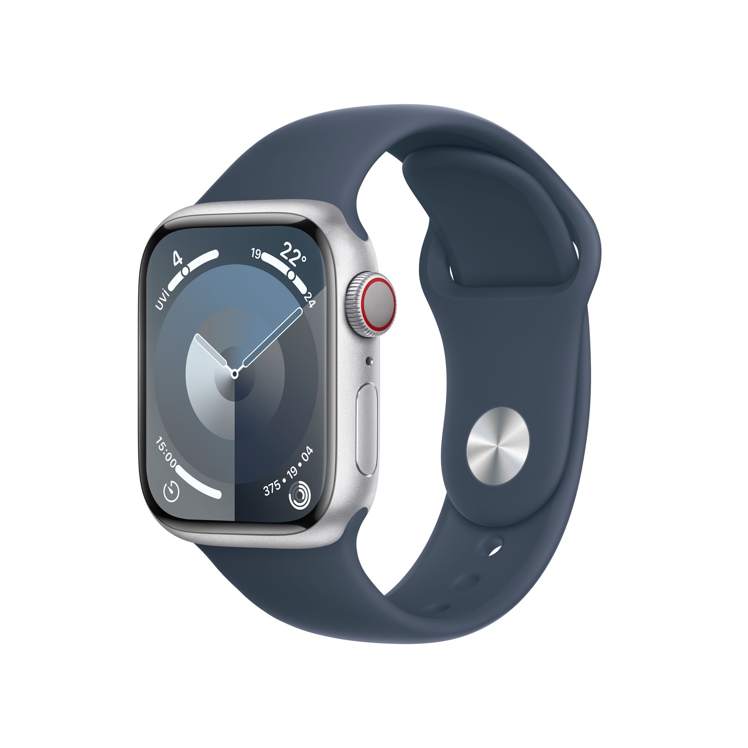 Apple Watch Series 9 GPS + Cellular 41mm Gümüş Rengi Alüminyum Kasa ve Fırtına Mavisi Spor Kordon - S/M  MRHV3TU/A