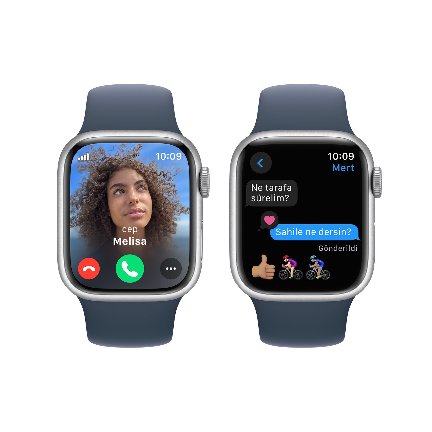 Apple Watch Series 9 GPS + Cellular 41mm Gümüş Rengi Alüminyum Kasa ve Fırtına Mavisi Spor Kordon - S/M  MRHV3TU/A